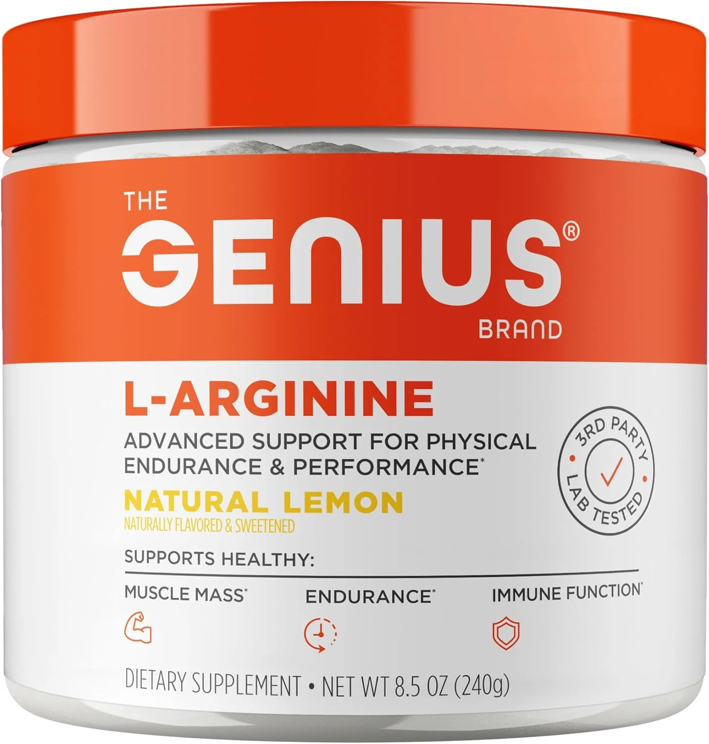 پودر ال آرژنین اکسید نیتریک The Genius Brand - مکمل های غذایی ال آرژنین تخمیر شده و تقویت کننده اکسید نیتریک - قبل از تمرین، عضله ساز طبیعی - 30 سروینگ، لیمو