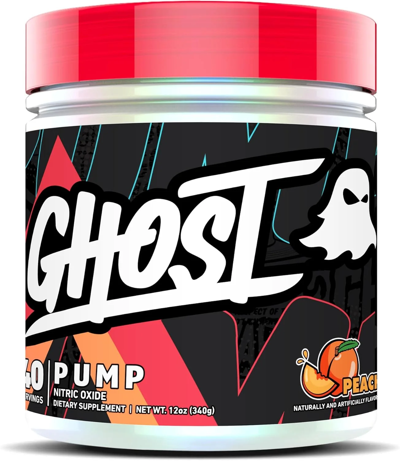 پودر اکسید نیتریک GHOST Pump - 40 سروینگ - بدون شکر و محرک - مکمل های قبل از تمرین - ال-سیترولین، آرژنین نیترات و ال-گلوتاتیون (40 سروینگ، هلو)