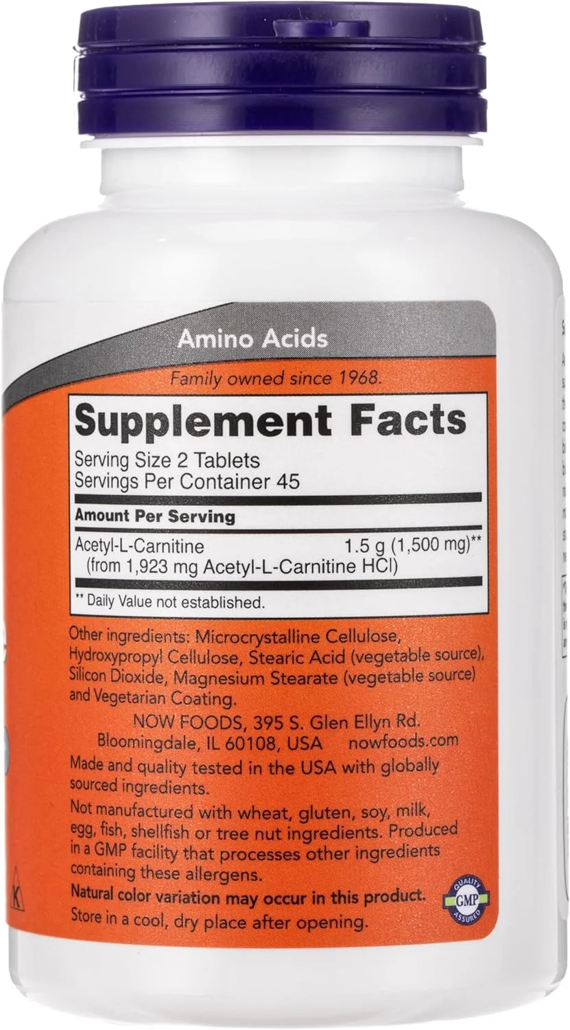 Now Foods استیل ال-کارنیتین 750 میلی گرم، آمینو اسید 90 قرص
