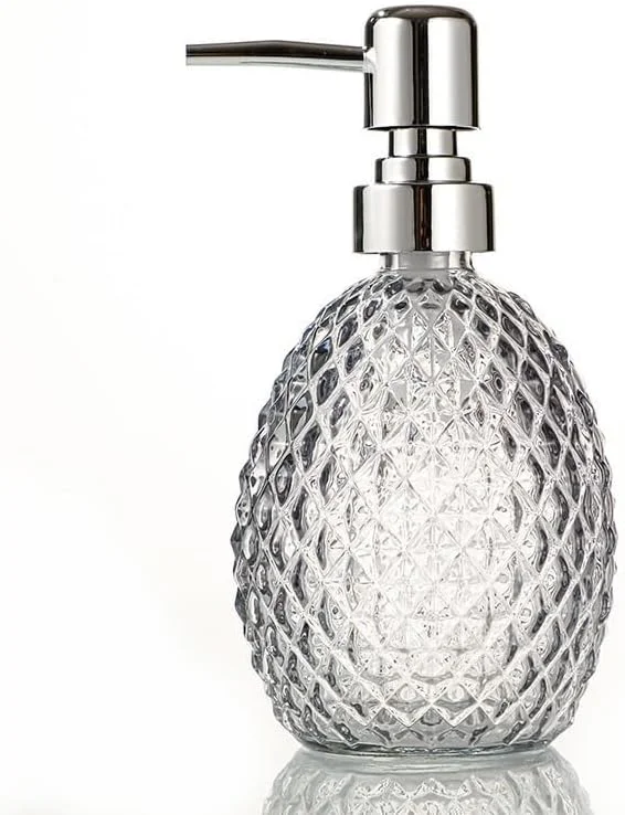 جا مایع دستشویی حمام با طرح رنگارنگ، بطری 350 میلی لیتری شیشه ای ضخیم، بطری خالی فشاری، جا مایع دستشویی شیک (شفاف)