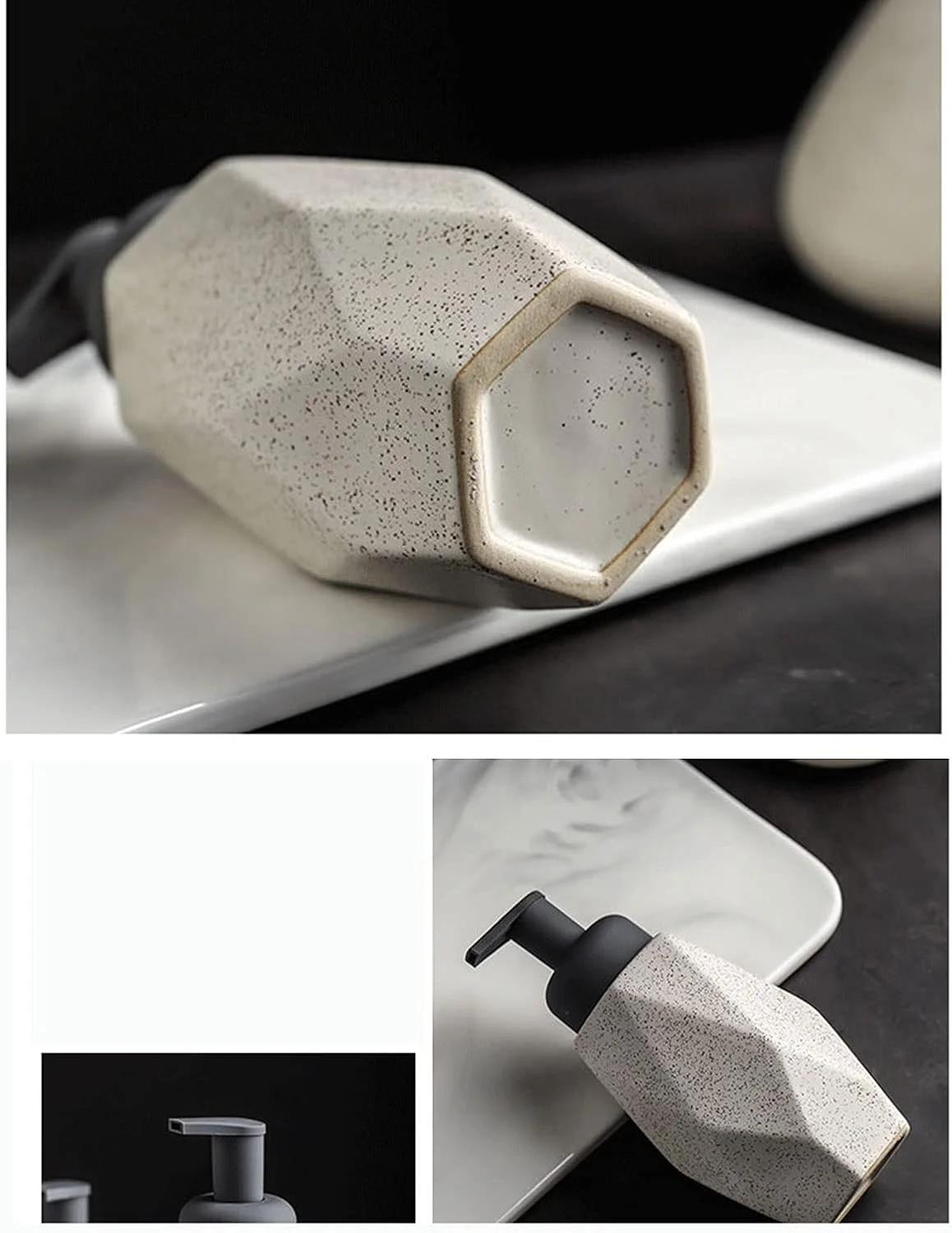 جا مایع دستشویی سرامیکی مناسب حمام، جا مایع قابل شارژ برای روی میز حمام، بطری پمپ جا مایع برای سینک آشپزخانه (مشکی)