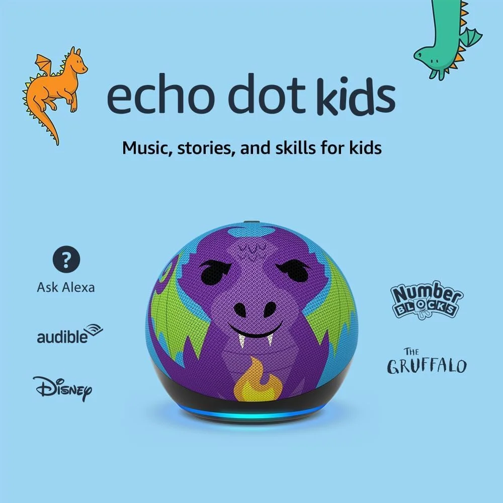 E.c.h.o D.o.t Kids Dragon (جدیدترین نسل) | بلندگوی هوشمند Wi-Fi و بلوتوث با A.l.e.x.a توسط A.m.a.z.o.n - اورجینال نو