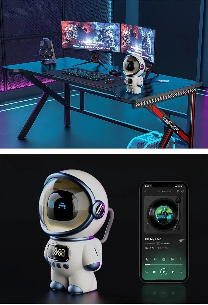 اسپیکر هوشمند فضانورد بی سیم بلوتوثی - اسپیکر بلوتوثی چند منظوره ربات فضایی بی سیم با ساب ووفر، چراغ های LED، صدای بهبود یافته و طراحی قابل حمل برای کودکان