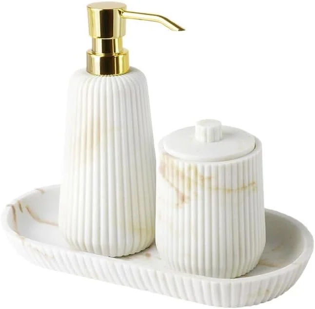 Ceramic Bathroom 3 Piece Bathroom Soap Dispenser Set Bathroom Decoration, Soap Dispenser and Toothbrush Cup (Gold 1 Size)