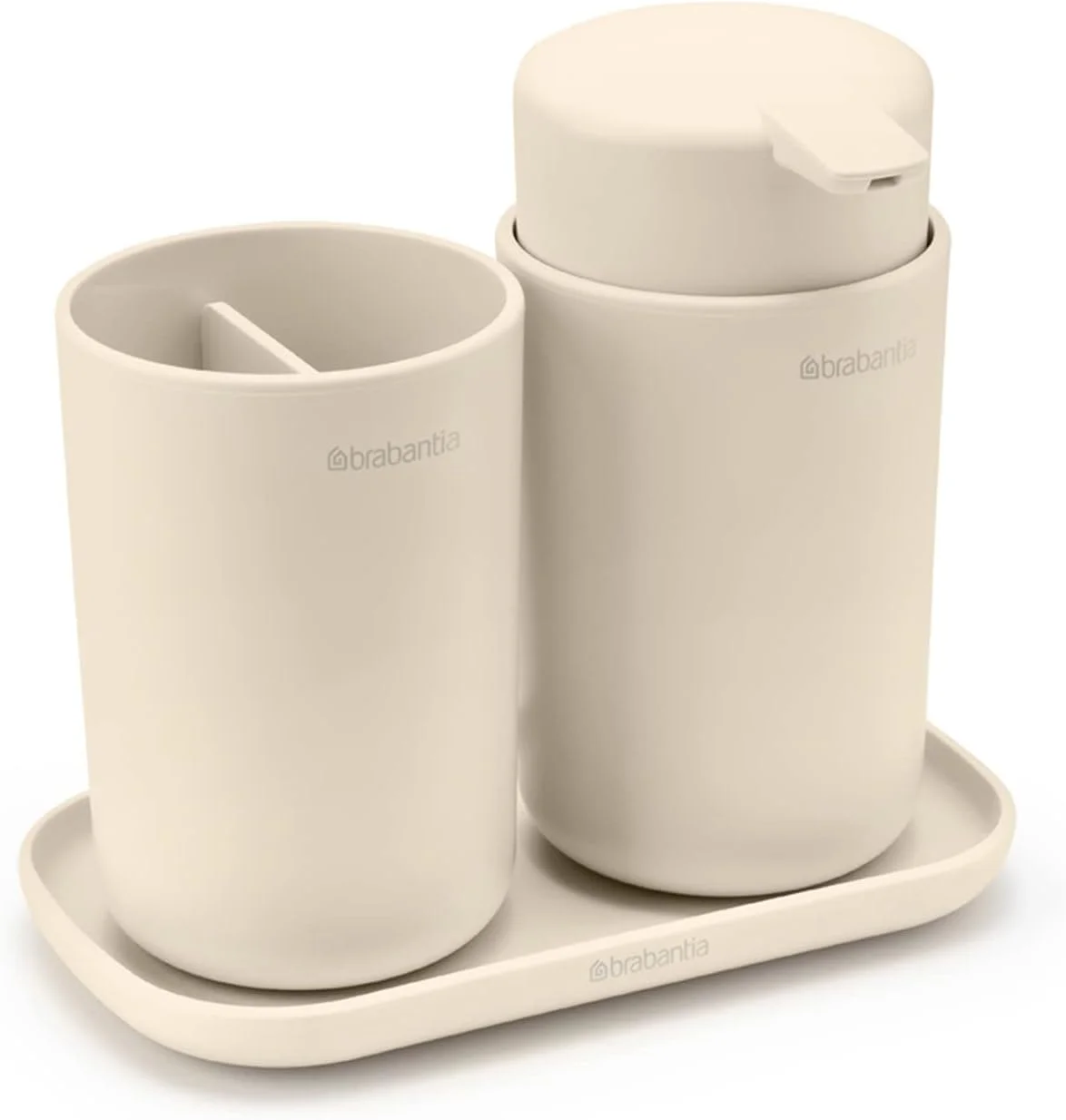 ست لوازم جانبی حمام Brabantia ReNew - جا مایع صابون، جا مسواکی و سینی (بژ ملایم)