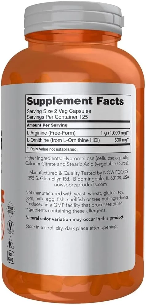 NOW Foods - آرژنین و اورنیتین 500/250 میلی گرم، اسید آمینه - 250 کپسول NOW Foods - آرژنین و اورنیتین 500/250 میلی گرم، اسید آمینه - 250 کپسول