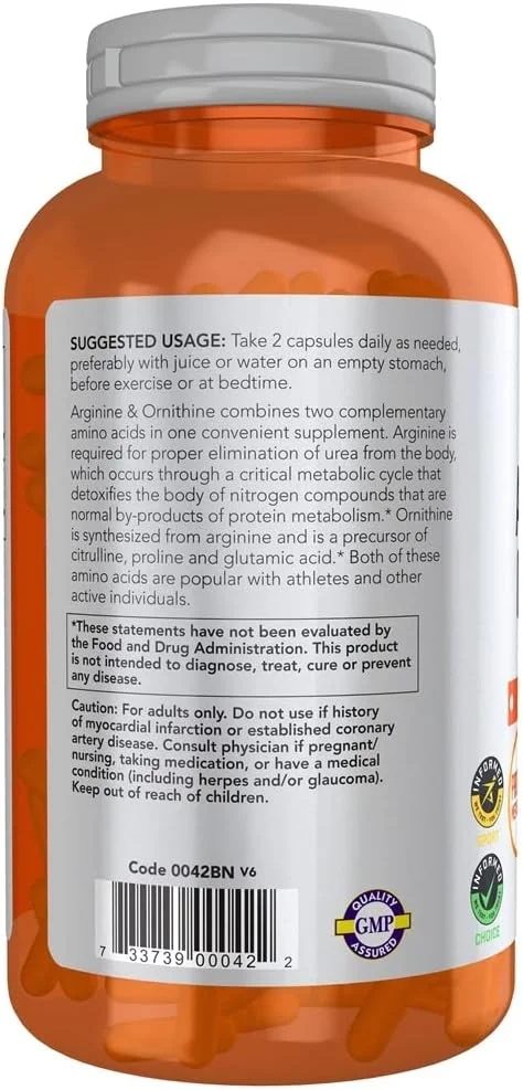 NOW Foods - آرژنین و اورنیتین 500/250 میلی گرم، اسید آمینه - 250 کپسول NOW Foods - آرژنین و اورنیتین 500/250 میلی گرم، اسید آمینه - 250 کپسول
