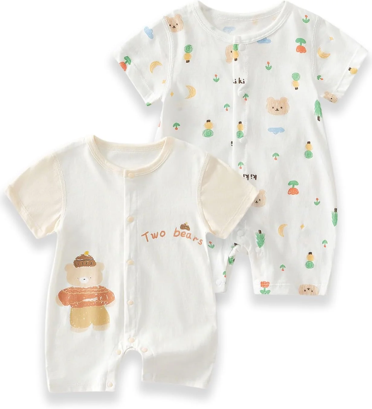 ZONEY لباس سرهمی نوزادی، بسته 2 عددی، 100% پنبه آستین کوتاه، لباس سرهمی یک تکه و تنفسی برای نوزادان پسر و دختر، لباس تابستانی 0-12 ماه ZONEY لباس سرهمی نوزادی، بسته 2 عددی، 100% پنبه آستین کوتاه، لباس سرهمی یک تکه و تنفسی برای نوزادان پسر و دختر، لباس تابستانی 0-12 ماه