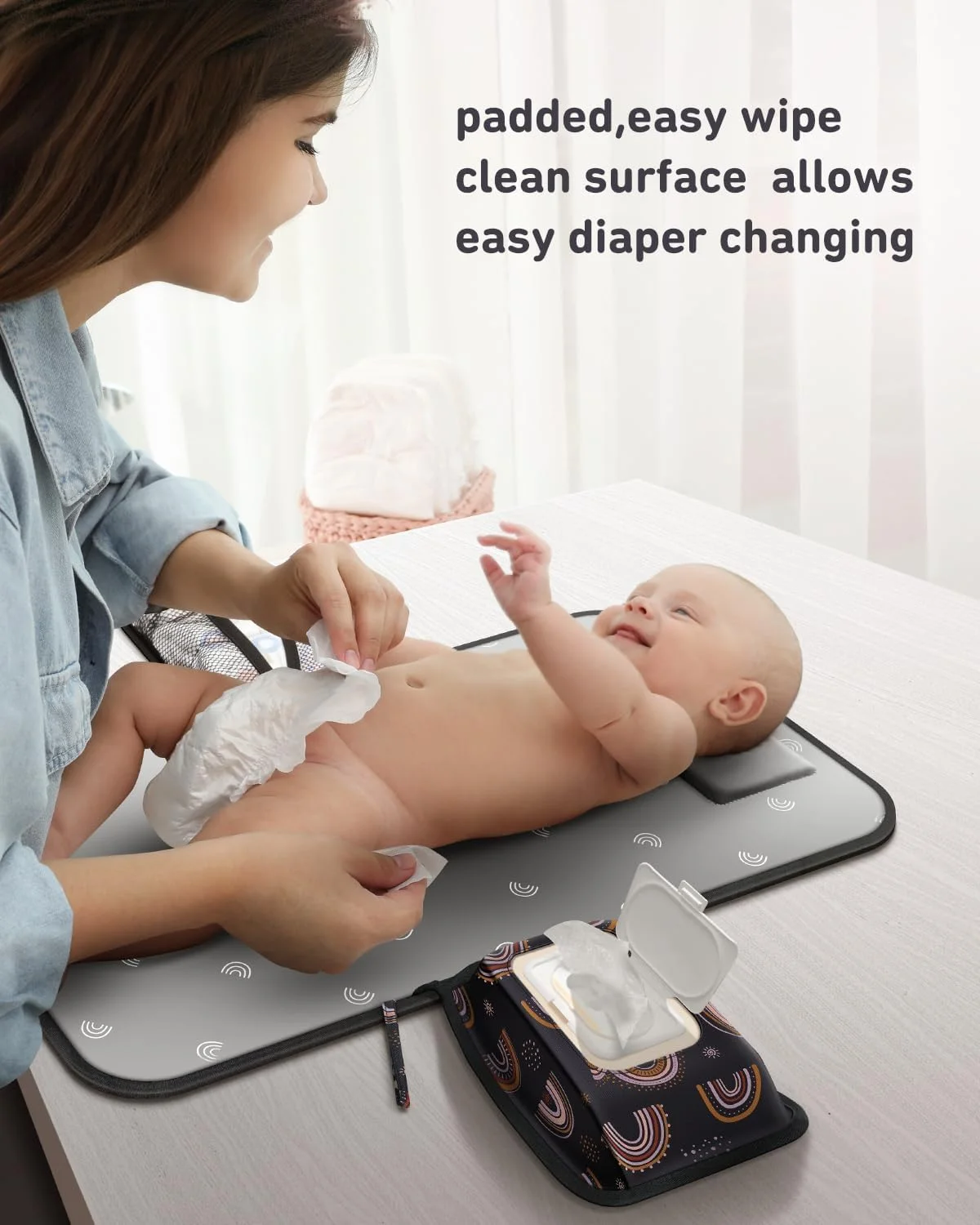 زیرانداز تعویض پوشک قابل حمل ZONEY، زیرانداز تعویض کودک مسافرتی با جیب دستمال مرطوب برای نوزاد دختر و پسر، تشک تعویض ضد آب قابل حمل، رنگین کمان خورشید زیرانداز تعویض پوشک قابل حمل ZONEY، زیرانداز تعویض کودک مسافرتی با جیب دستمال مرطوب برای نوزاد دختر و پسر، تشک تعویض ضد آب قابل حمل، رنگین کمان خورشید