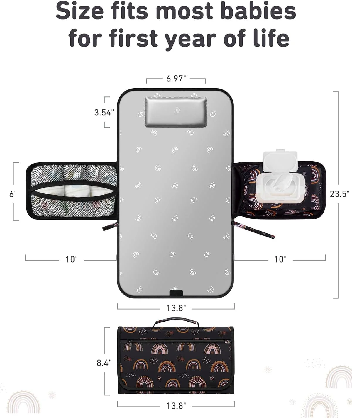 زیرانداز تعویض پوشک قابل حمل ZONEY، زیرانداز تعویض کودک مسافرتی با جیب دستمال مرطوب برای نوزاد دختر و پسر، تشک تعویض ضد آب قابل حمل، رنگین کمان خورشید زیرانداز تعویض پوشک قابل حمل ZONEY، زیرانداز تعویض کودک مسافرتی با جیب دستمال مرطوب برای نوزاد دختر و پسر، تشک تعویض ضد آب قابل حمل، رنگین کمان خورشید