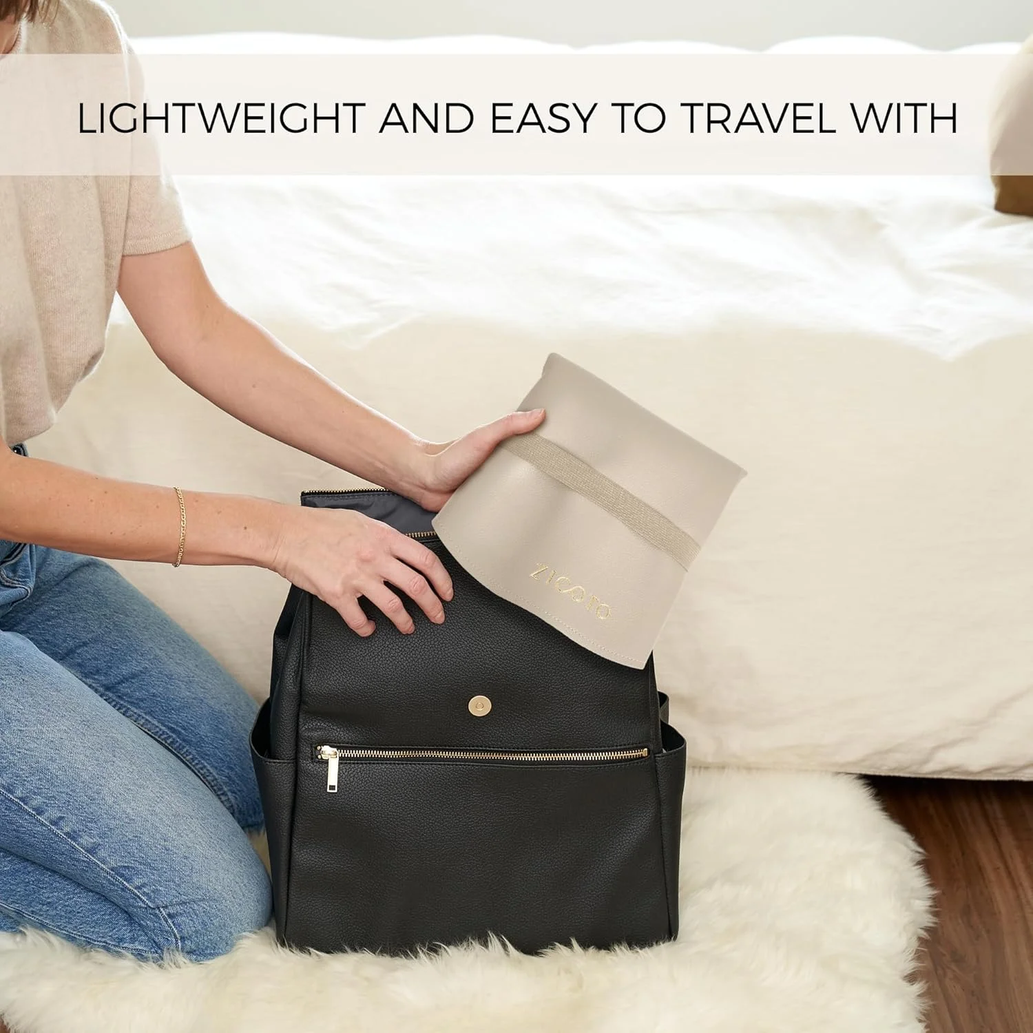 پد تعویض پوشک قابل حمل زیبا ZICOTO - پد تعویض پوشک قابل پاک شدن و تمیز کردن آسان - پد چرمی وگان ضد آب عالی برای مسافرت