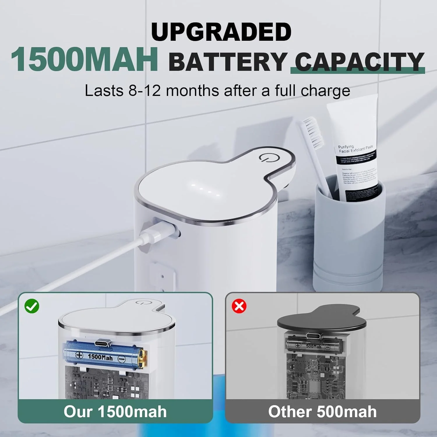 مایع دستشویی اتوماتیک Amyzavls، 1500 میلی آمپر ساعت، نصب دیواری برقی، بدون تماس، 420 میلی لیتر، مایع دستشویی اتوماتیک با سنسور، مایع دستشویی فوم قابل شارژ USB برای حمام، آشپزخانه، اداره