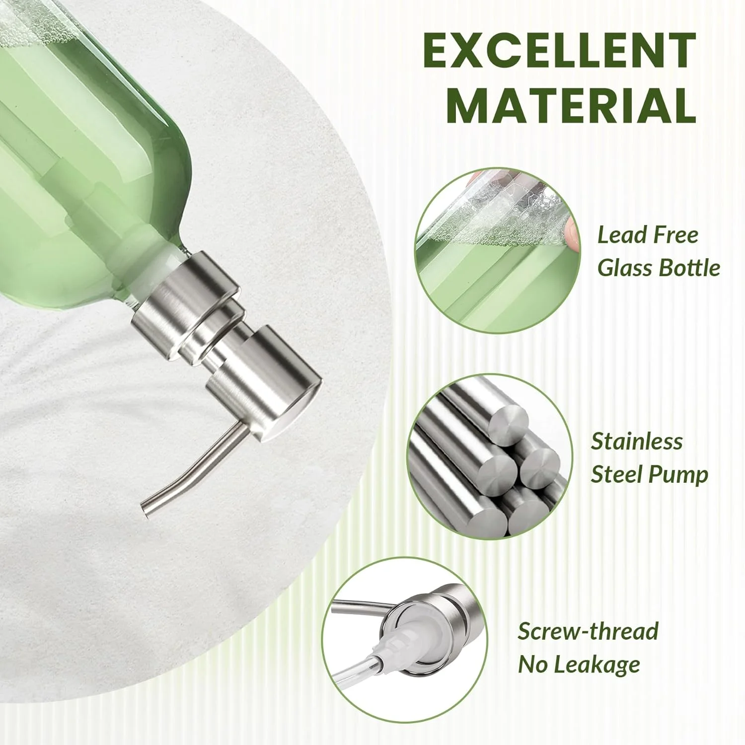 پمپ مایع دستشویی آمازربث، بسته 2 عددی، جنس شیشه با پمپ استیل ضد زنگ، ظرفیت 500 میلی لیتر، مناسب برای دستشویی و آشپزخانه، شفاف