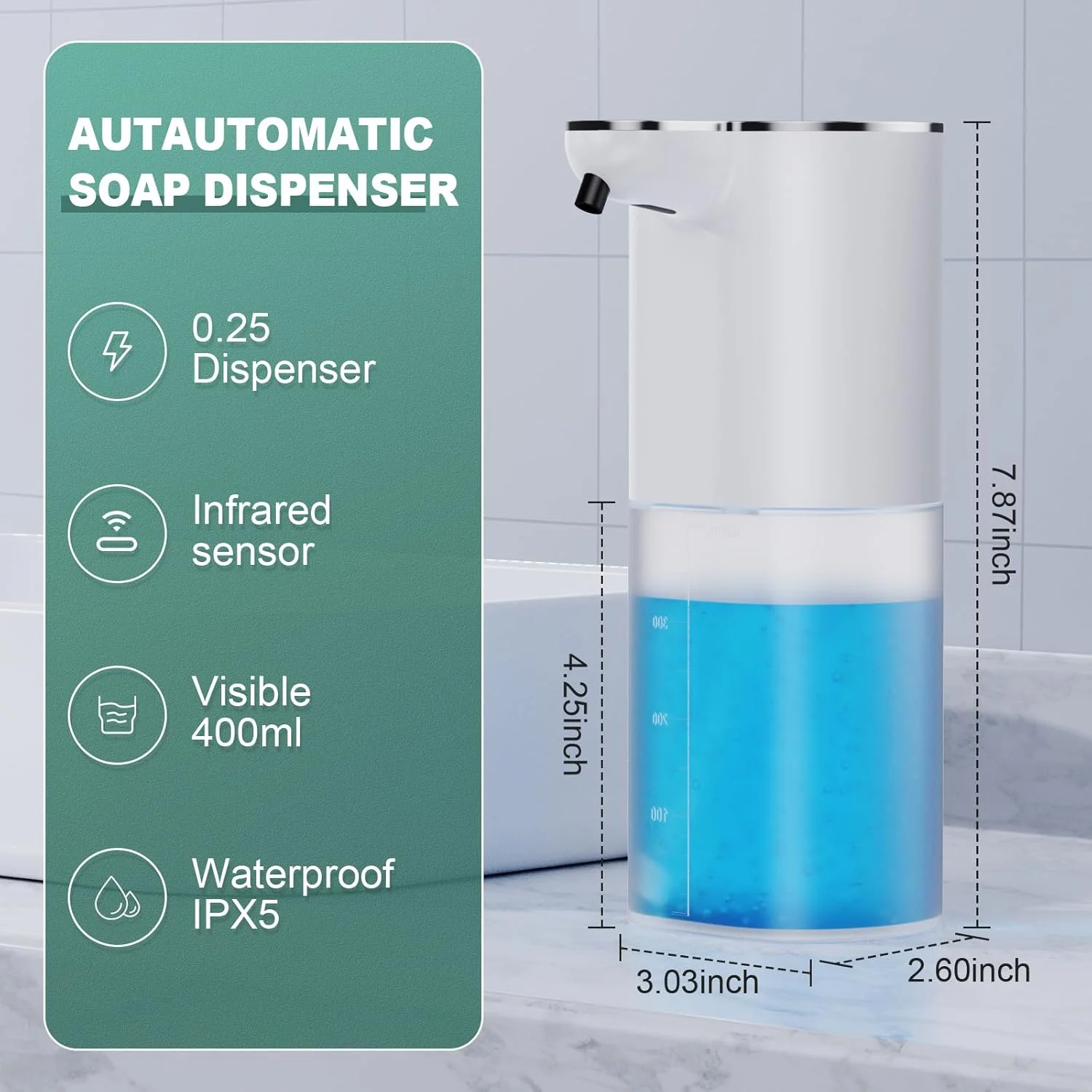 مایع دستشویی اتوماتیک Amyzavls، 1500 میلی آمپر ساعت، نصب دیواری برقی، بدون تماس، 420 میلی لیتر، مایع دستشویی اتوماتیک با سنسور، مایع دستشویی فوم قابل شارژ USB برای حمام، آشپزخانه، اداره