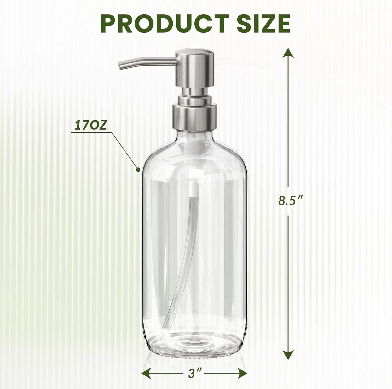 پمپ مایع دستشویی آمازربث، بسته 2 عددی، جنس شیشه با پمپ استیل ضد زنگ، ظرفیت 500 میلی لیتر، مناسب برای دستشویی و آشپزخانه، شفاف