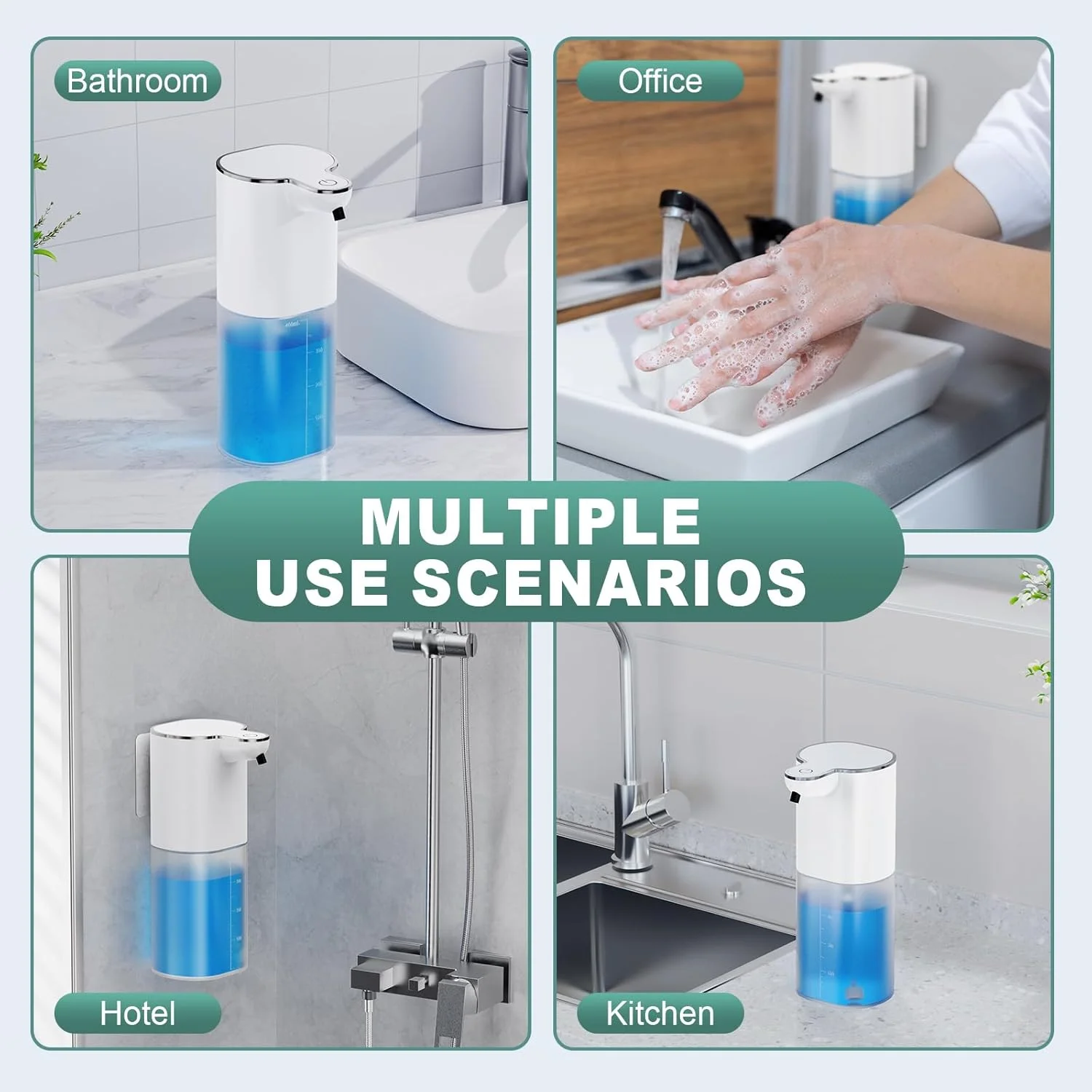 مایع دستشویی اتوماتیک Amyzavls، 1500 میلی آمپر ساعت، نصب دیواری برقی، بدون تماس، 420 میلی لیتر، مایع دستشویی اتوماتیک با سنسور، مایع دستشویی فوم قابل شارژ USB برای حمام، آشپزخانه، اداره