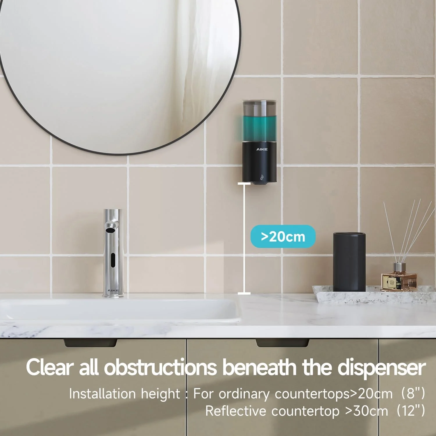 مایع ریز اتوماتیک دیواری AIKE مناسب آشپزخانه و حمام، ضد آب IPX7 با روکش استیل مات مشکی، حجم 400 میلی لیتر، مناسب برای مایع دستشویی مایع ریز اتوماتیک دیواری AIKE مناسب آشپزخانه و حمام، ضد آب IPX7 با روکش استیل مات مشکی، حجم 400 میلی لیتر، مناسب برای مایع دستشویی