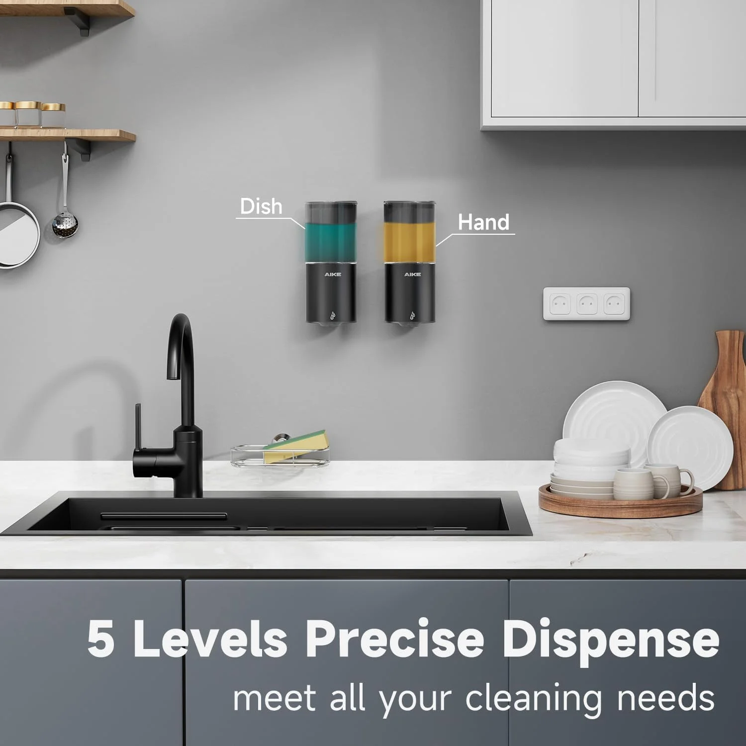 مایع ریز اتوماتیک دیواری AIKE مناسب آشپزخانه و حمام، ضد آب IPX7 با روکش استیل مات مشکی، حجم 400 میلی لیتر، مناسب برای مایع دستشویی مایع ریز اتوماتیک دیواری AIKE مناسب آشپزخانه و حمام، ضد آب IPX7 با روکش استیل مات مشکی، حجم 400 میلی لیتر، مناسب برای مایع دستشویی