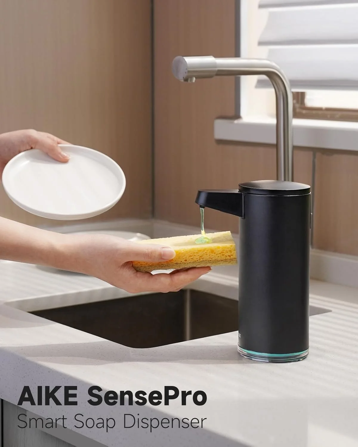 مایع دستشویی ریز اتوماتیک AIKE SensePro با قابلیت شارژ Type-C، روکش مشکی مات استیل، 380 میلی لیتر، مناسب برای مایع دستشویی