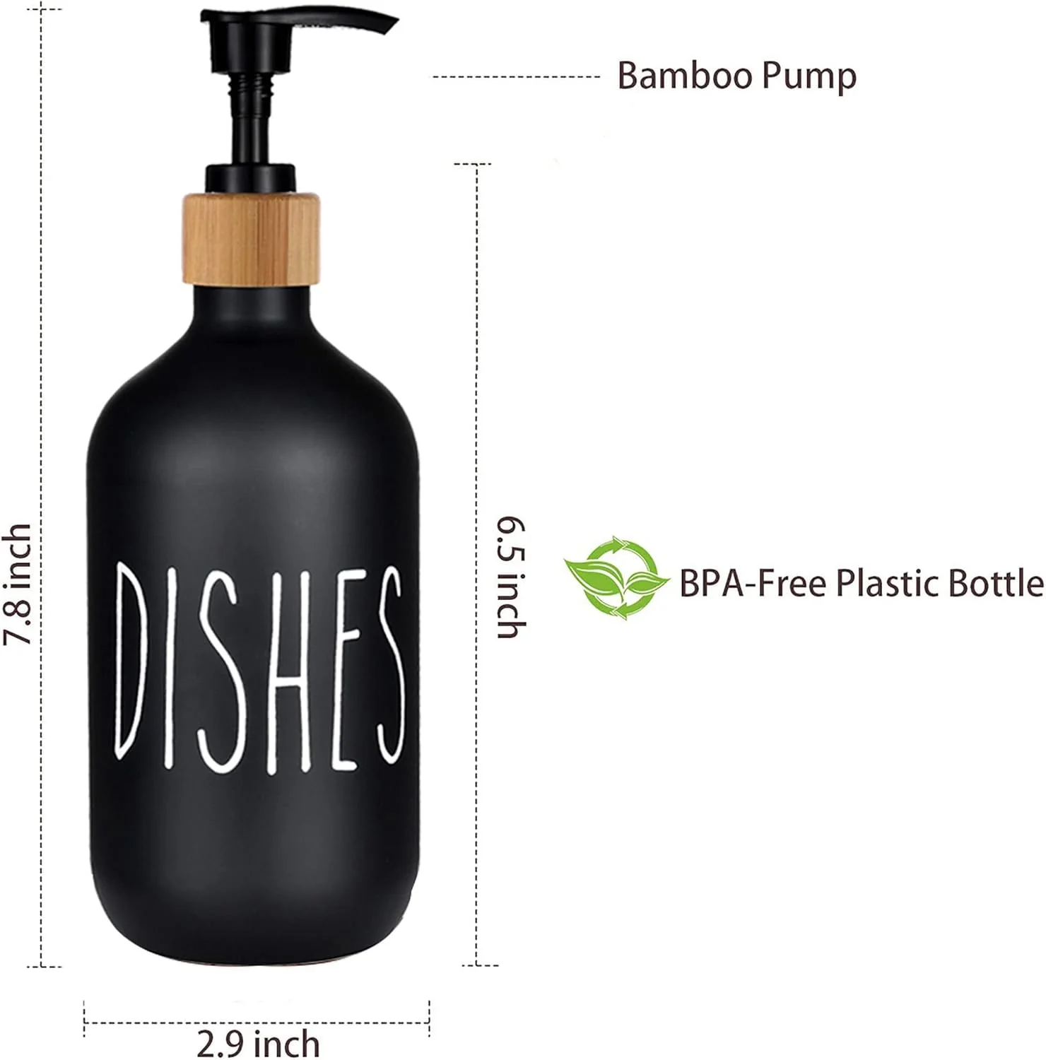 ظرف مایع دستشویی آکالین مشکی، ست 2 عددی، ظرف مایع ظرفشویی 473 میلی لیتری برای سینک آشپزخانه با پمپ بامبو مشکی، ظرف مایع دستشویی ایده آل برای دکوراسیون خانه های روستایی