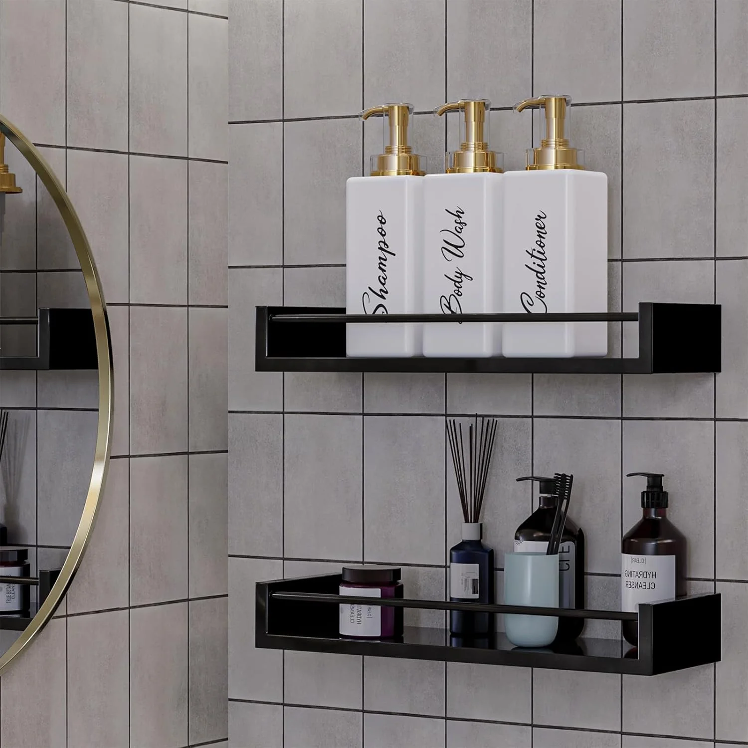 بطری های شامپو و نرم کننده قابل پر کردن مجدد آکالین، جا صابونی سفید و طلایی 473 میلی لیتری برای حمام، جا شامپو و نرم کننده برای لوسیون حمام، شستشوی بدن، روغن های ماساژ (سفید)