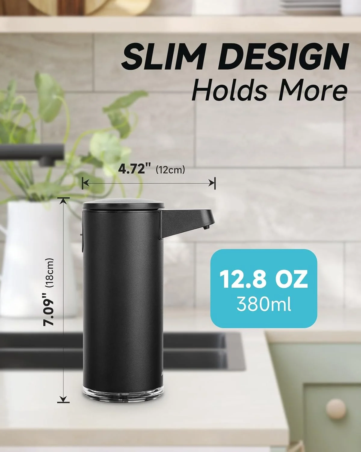 مایع دستشویی ریز اتوماتیک AIKE SensePro با قابلیت شارژ Type-C، روکش مشکی مات استیل، 380 میلی لیتر، مناسب برای مایع دستشویی