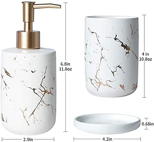 ست لوازم جانبی حمام، 4 تکه کامل، لوازم جانبی حمام مرمری، دکوراسیون مدرن، سازمان دهنده روی میز، جا مسواکی، جا لوسیون، جا صابونی، لیوان. (سفید) ست لوازم جانبی حمام، 4 تکه کامل، لوازم جانبی حمام مرمری، دکوراسیون مدرن، سازمان دهنده روی میز، جا مسواکی، جا لوسیون، جا صابونی، لیوان. (سفید)