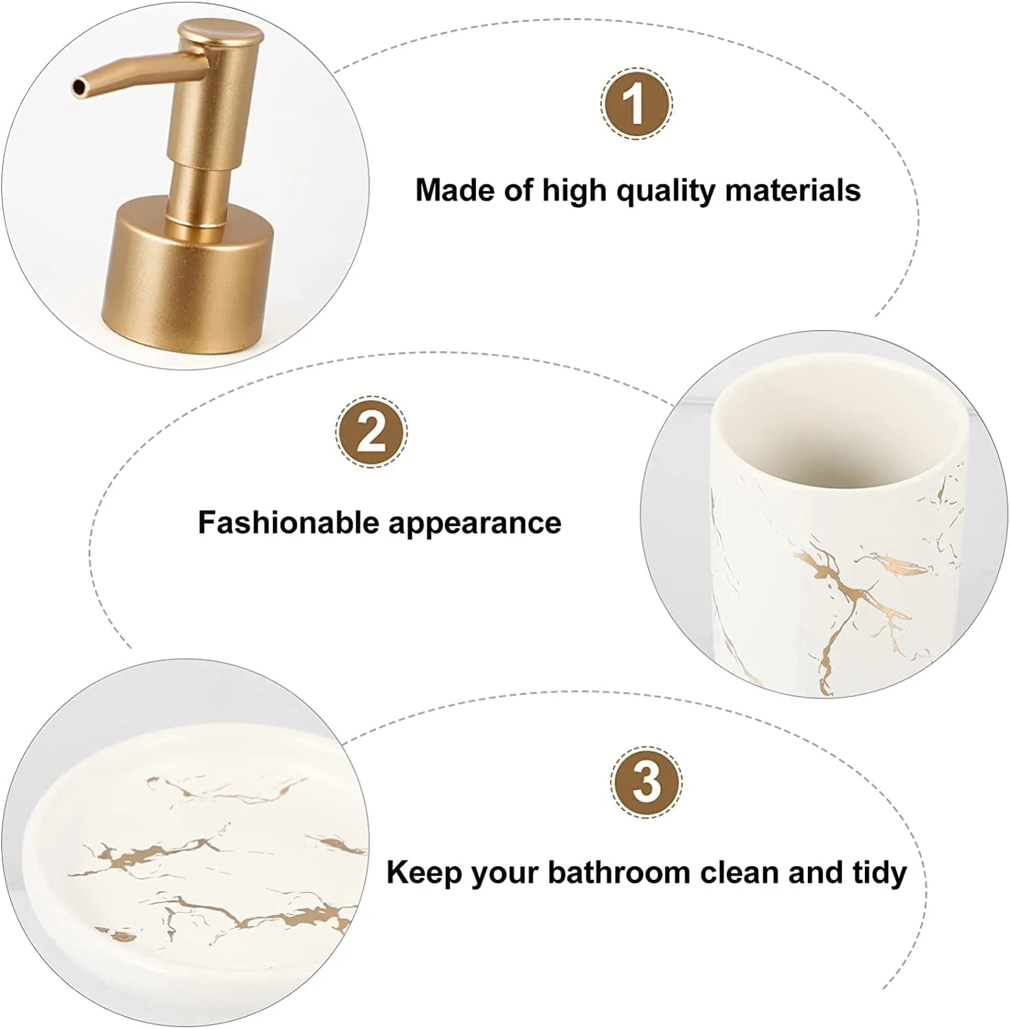 ست لوازم جانبی حمام، 4 تکه کامل، لوازم جانبی حمام مرمری، دکوراسیون مدرن، سازمان دهنده روی میز، جا مسواکی، جا لوسیون، جا صابونی، لیوان. (سفید) ست لوازم جانبی حمام، 4 تکه کامل، لوازم جانبی حمام مرمری، دکوراسیون مدرن، سازمان دهنده روی میز، جا مسواکی، جا لوسیون، جا صابونی، لیوان. (سفید)