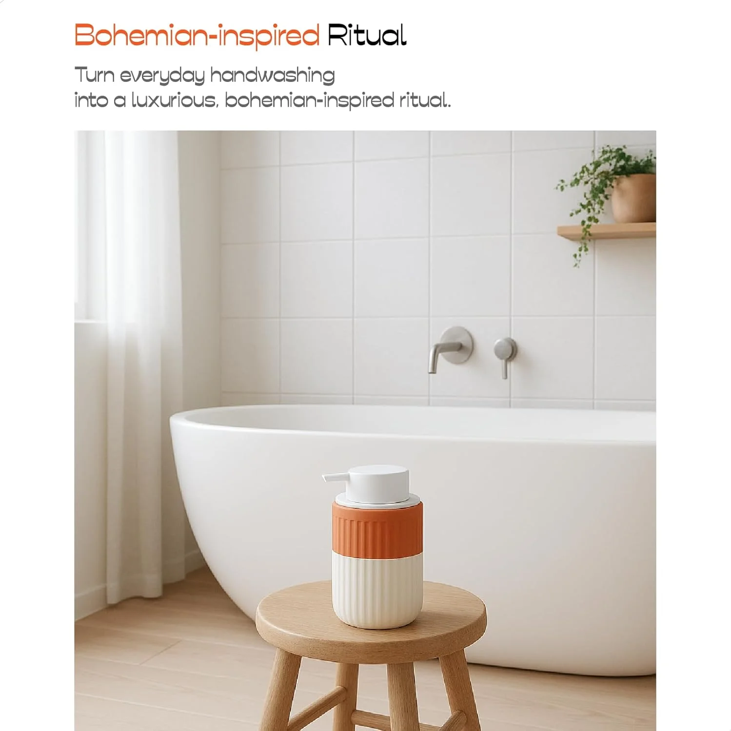 پک 2 عددی جا مایع دستشویی سرامیکی سفالی دست ساز ABBI NIMO، بطری 350 میلی لیتری حبابی با پمپ سیلیکونی سفید، جا مایع دستشویی نارنجی قابل شارژ برای حمام پک 2 عددی جا مایع دستشویی سرامیکی سفالی دست ساز ABBI NIMO، بطری 350 میلی لیتری حبابی با پمپ سیلیکونی سفید، جا مایع دستشویی نارنجی قابل شارژ برای حمام