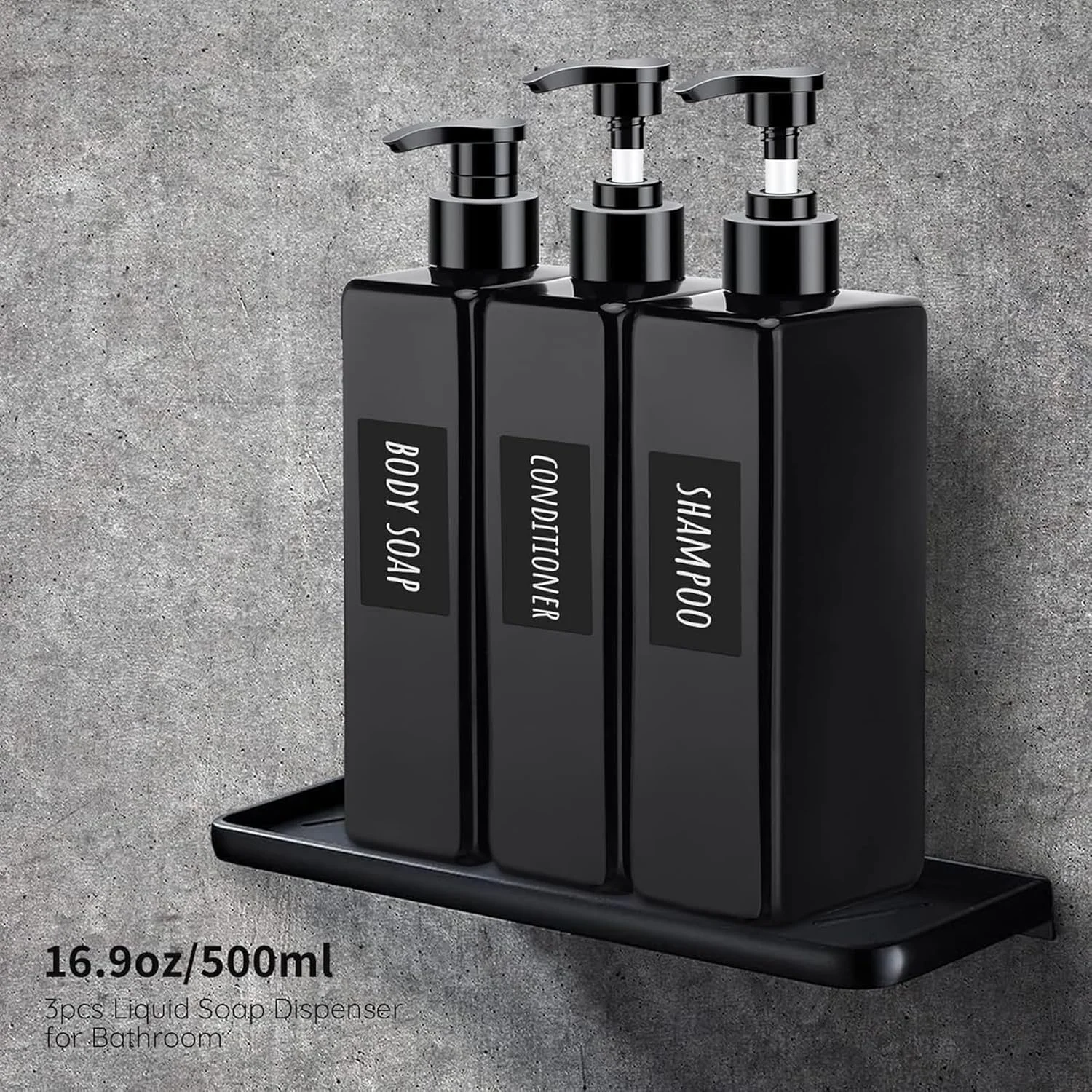 ABOCIDEGE-3 عدد بطری دوش 500 میلی لیتری با برچسب، بطری پمپ مربعی پلاستیکی خالی، ظروف مایع شستشوی بدن برای شامپو و نرم کننده حمام، قابل پر کردن مجدد، مشکی ABOCIDEGE-3 عدد بطری دوش 500 میلی لیتری با برچسب، بطری پمپ مربعی پلاستیکی خالی، ظروف مایع شستشوی بدن برای شامپو و نرم کننده حمام، قابل پر کردن مجدد، مشکی