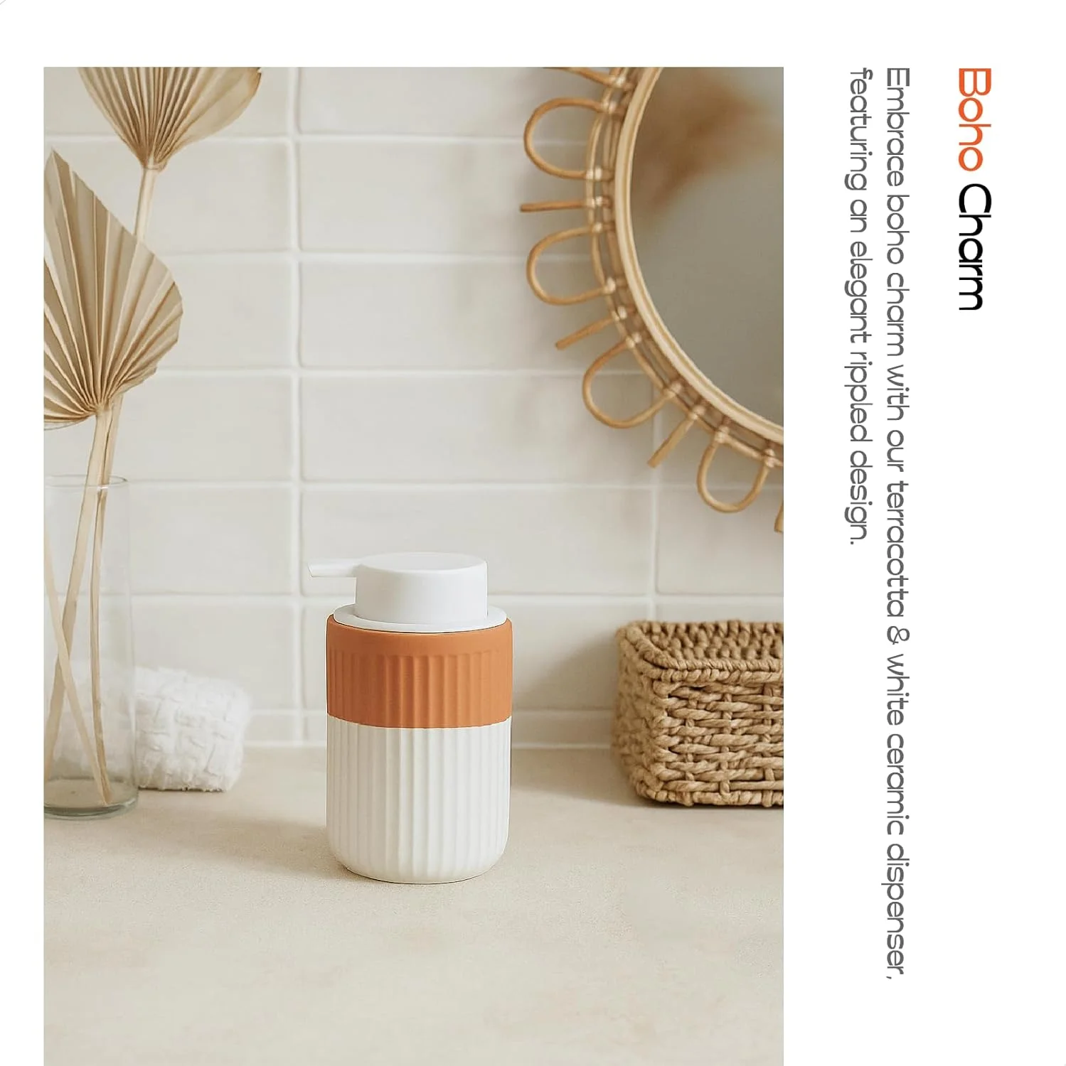 پک 2 عددی جا مایع دستشویی سرامیکی سفالی دست ساز ABBI NIMO، بطری 350 میلی لیتری حبابی با پمپ سیلیکونی سفید، جا مایع دستشویی نارنجی قابل شارژ برای حمام پک 2 عددی جا مایع دستشویی سرامیکی سفالی دست ساز ABBI NIMO، بطری 350 میلی لیتری حبابی با پمپ سیلیکونی سفید، جا مایع دستشویی نارنجی قابل شارژ برای حمام