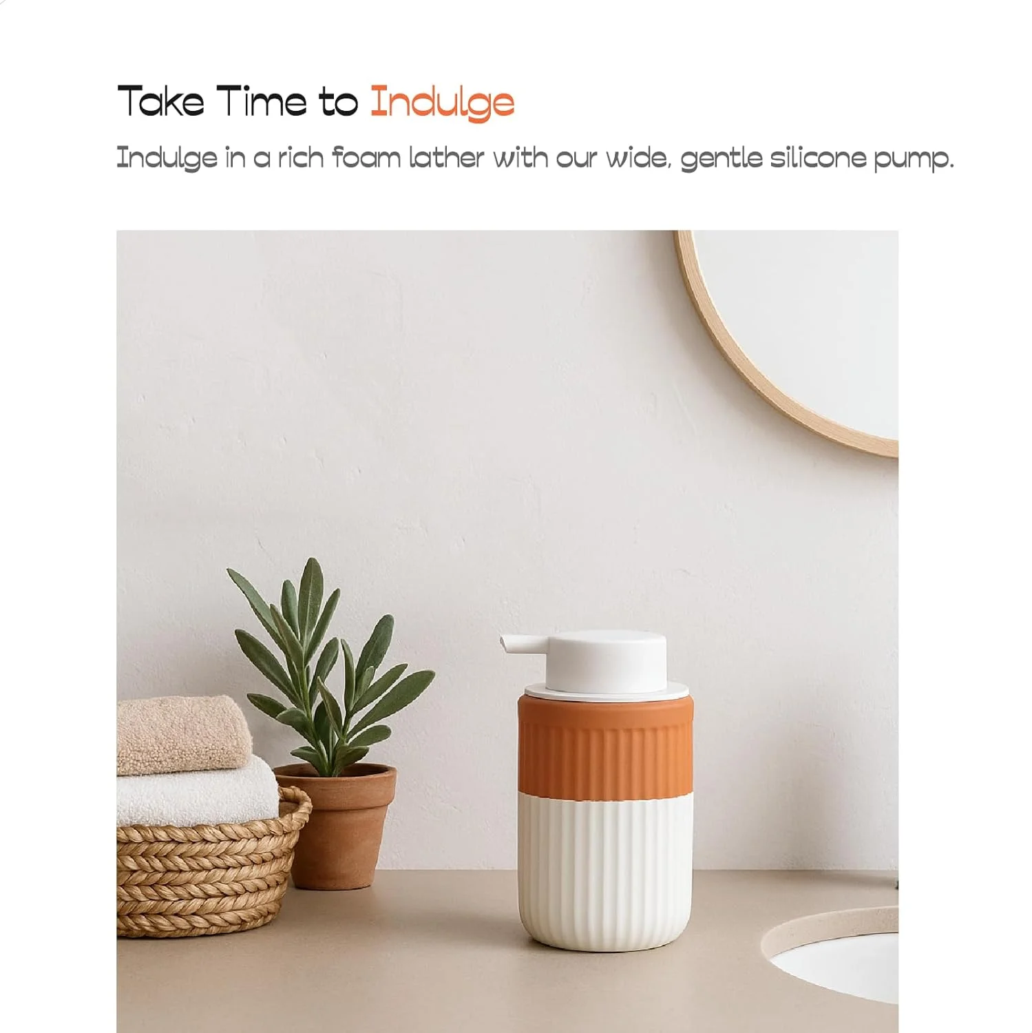 پک 2 عددی جا مایع دستشویی سرامیکی سفالی دست ساز ABBI NIMO، بطری 350 میلی لیتری حبابی با پمپ سیلیکونی سفید، جا مایع دستشویی نارنجی قابل شارژ برای حمام پک 2 عددی جا مایع دستشویی سرامیکی سفالی دست ساز ABBI NIMO، بطری 350 میلی لیتری حبابی با پمپ سیلیکونی سفید، جا مایع دستشویی نارنجی قابل شارژ برای حمام