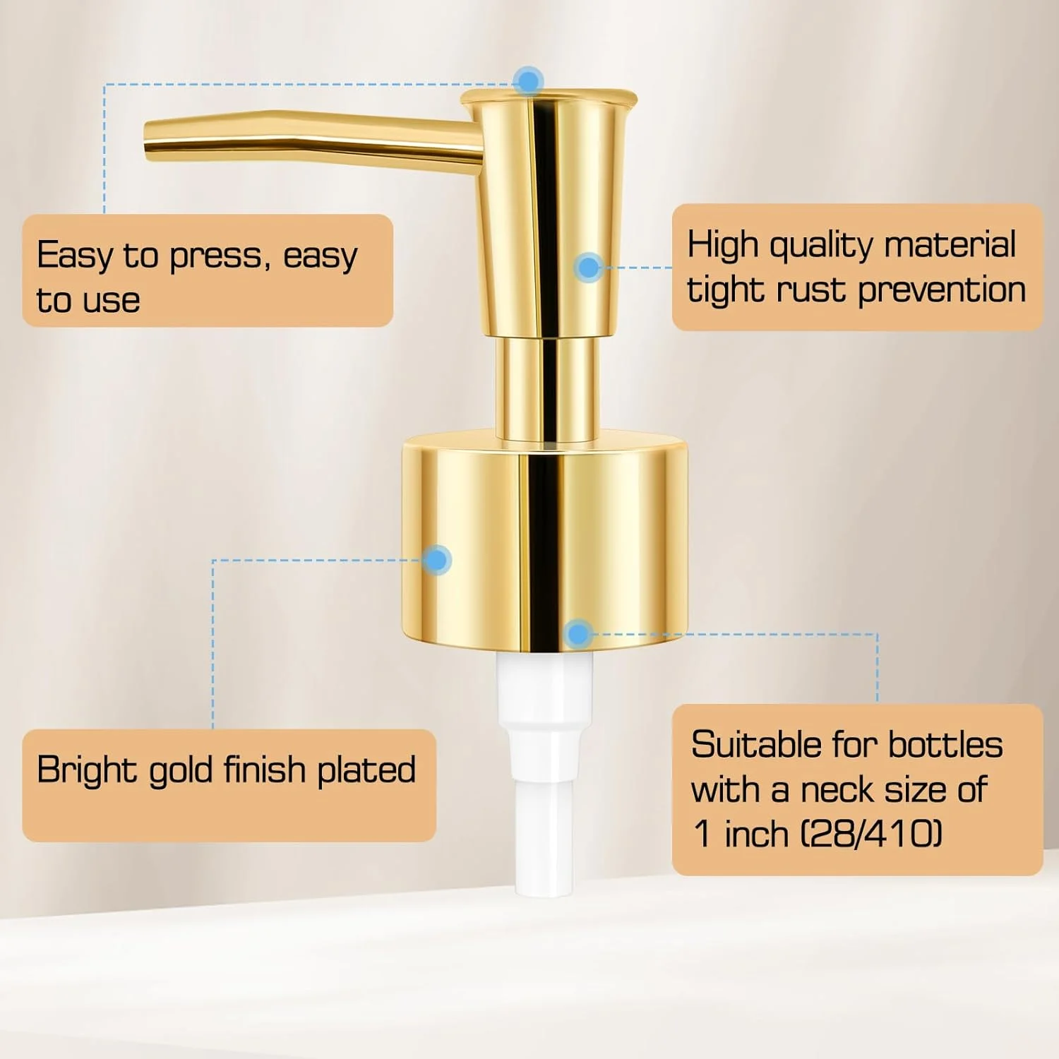 پمپ جایگزین طلایی رنگ برای جا مایع صابون - پمپ صابون برای لوسیون و بطری های شیشه ای معمولی - پمپ بالایی جایگزین برای جا مایع صابون (قطر استاندارد سایز دهانه 28/400)