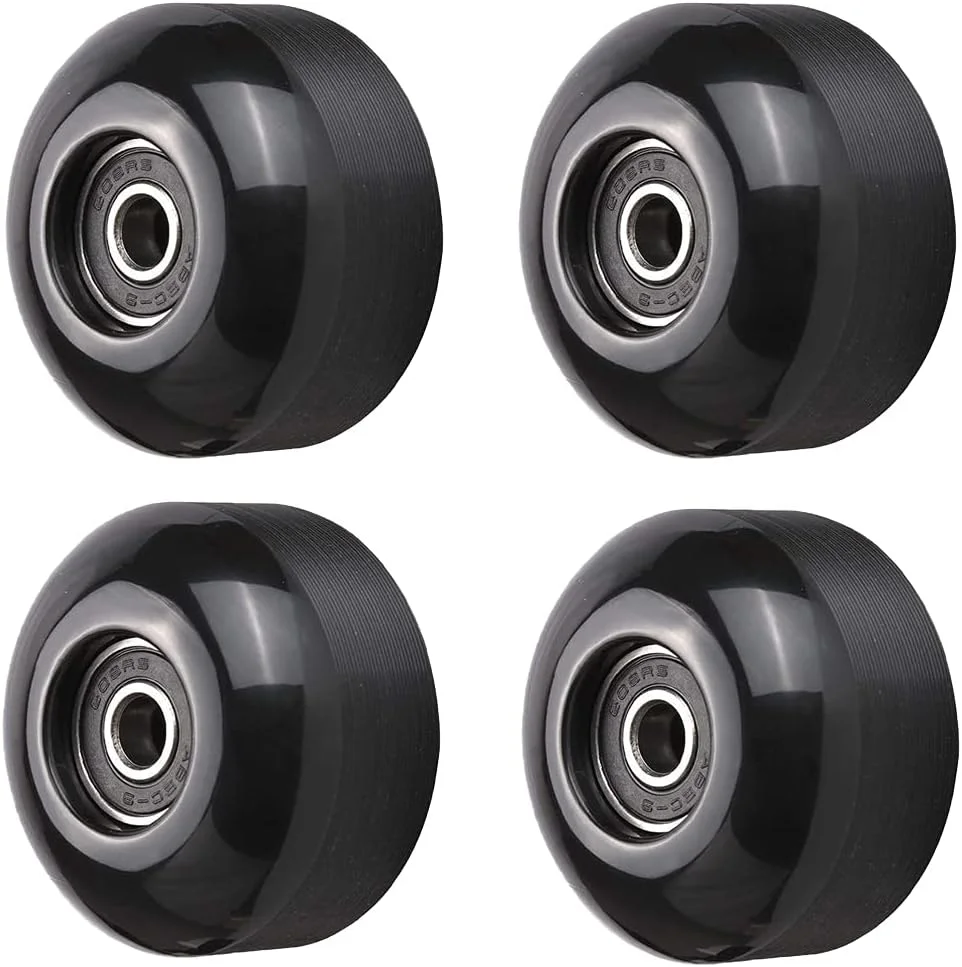 لوازم جانبی اسکیت برد، چرخ های اسکیت برد PU با بلبرینگ Abec 9، سایز 52x32mm، درجه سختی 95a، مناسب اسکیت خیابانی، لانگ برد، مشکی، 4 عدد