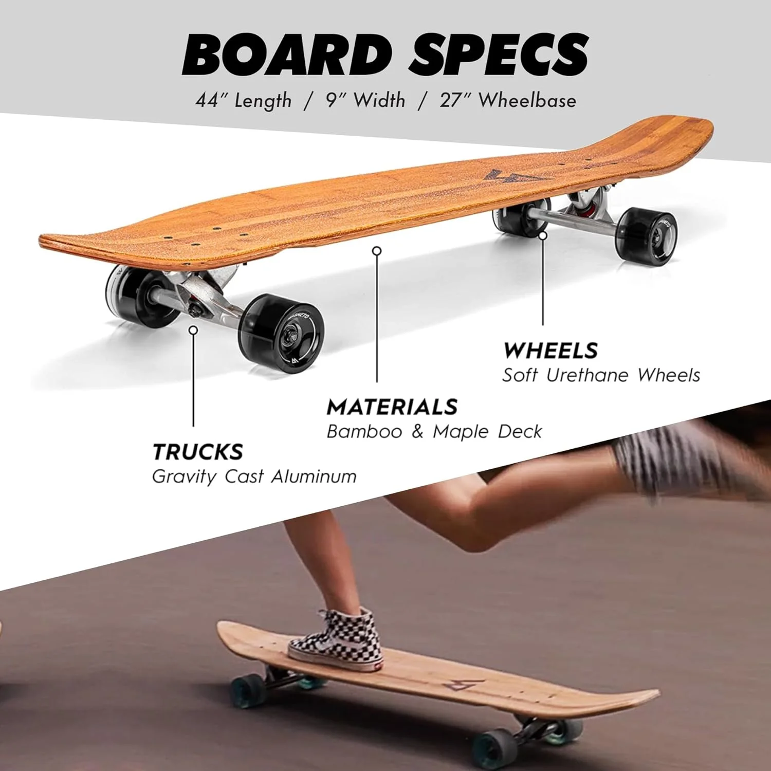 اسکیت برد لانگ بورد مگنتو مدل Kicktail Cruiser با طول 40+ اینچ و اسکیت برد لانگ بورد Pintail برای بزرگسالان، اسکیت برد لانگ بورد برای نوجوانان و کودکان - مناسب برای کروزینگ، کاروینگ و دنسینگ