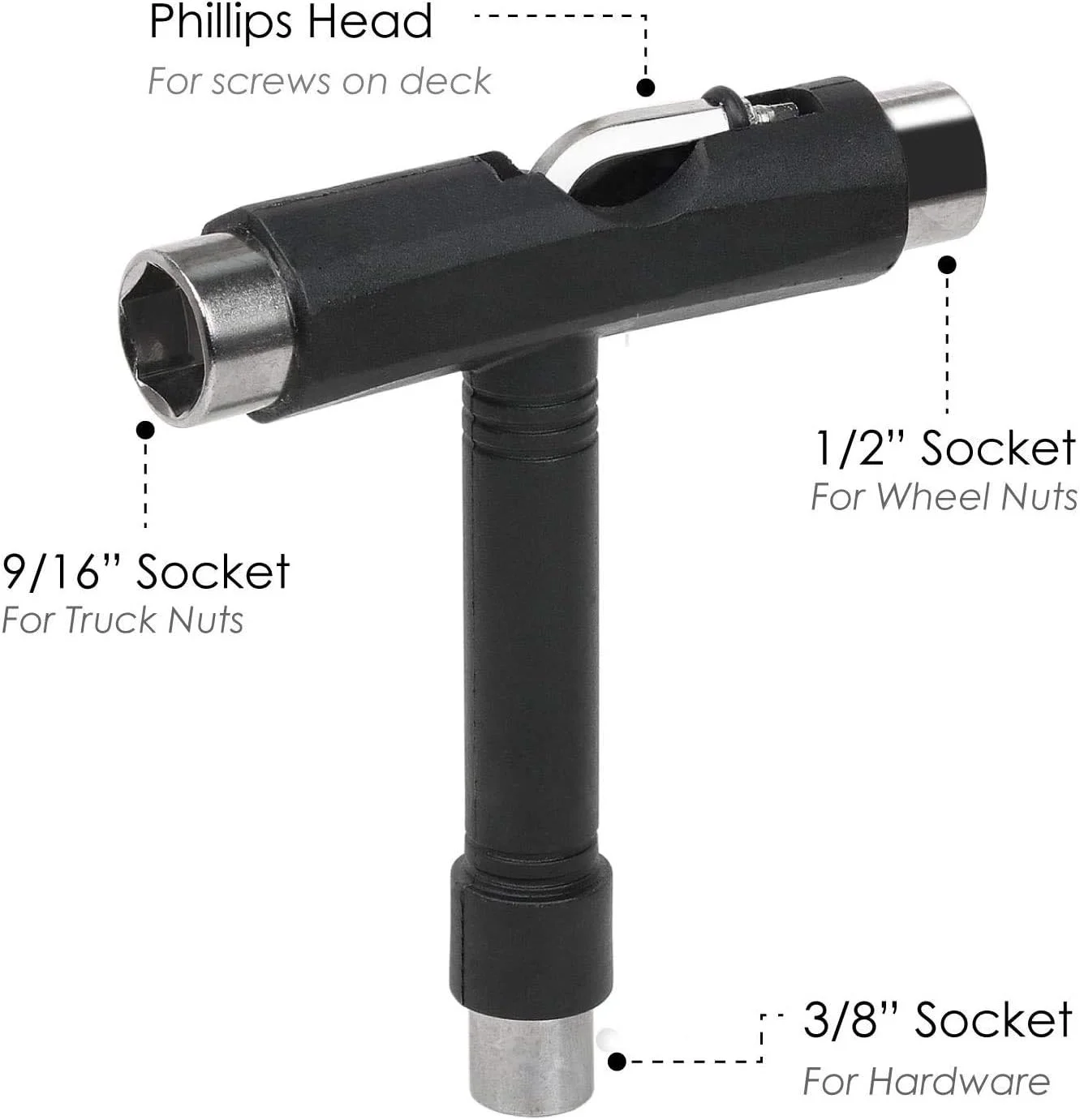 ابزار چند منظوره قابل حمل T شکل Merin، ست ابزار اسکیت، ابزار اسکیت برد، برای اسکیت برد، لانگ برد، مینی اسکیت برد و کروزرها (مشکی)