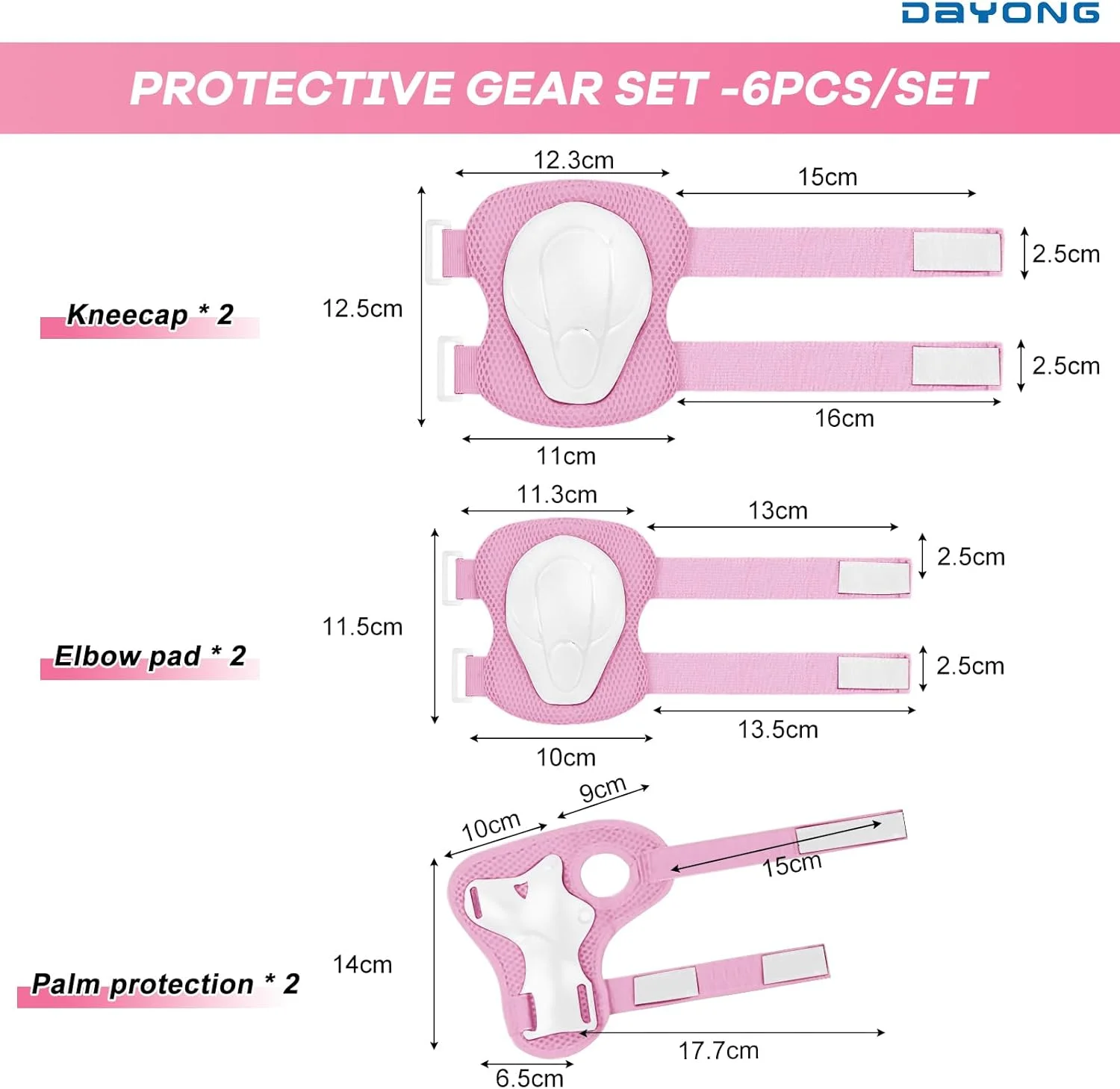 DAYONG Kids/Youth/Adult Protective Gear Set, 6 PCS Adjustable Knee Elbow Pads Wrist Pads for Cycling Skating Scooter Roller Skates Skateboard.