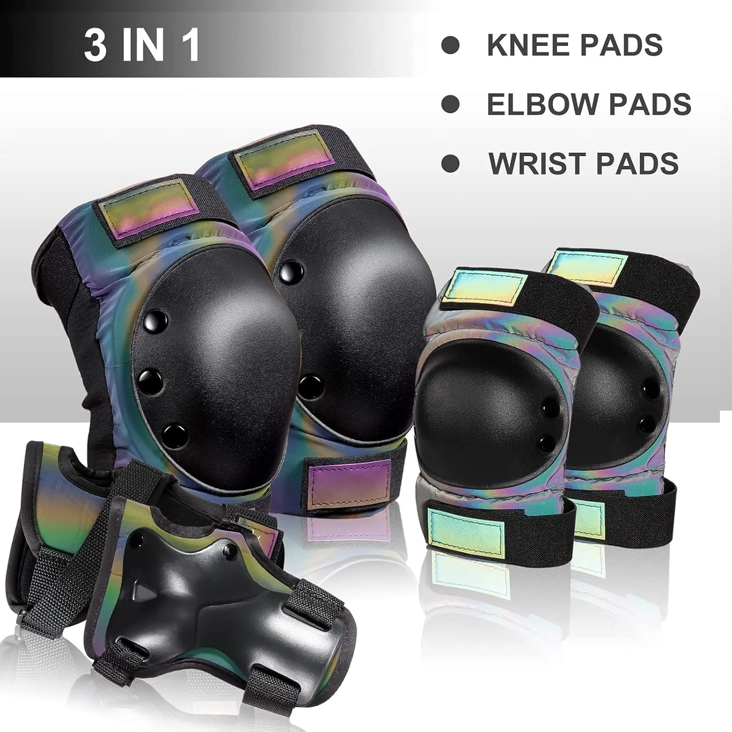 مجموعه محافظ ورزشی DELFINO مناسب نوجوانان و بزرگسالان شامل زانوبند، آرنج بند و مچ بند برای ورزش هایی مانند دوچرخه سواری، اسکیت، اسکیت برد، دوچرخه تعادلی، اسکی و ورزش های پرخطر (سایز: L)