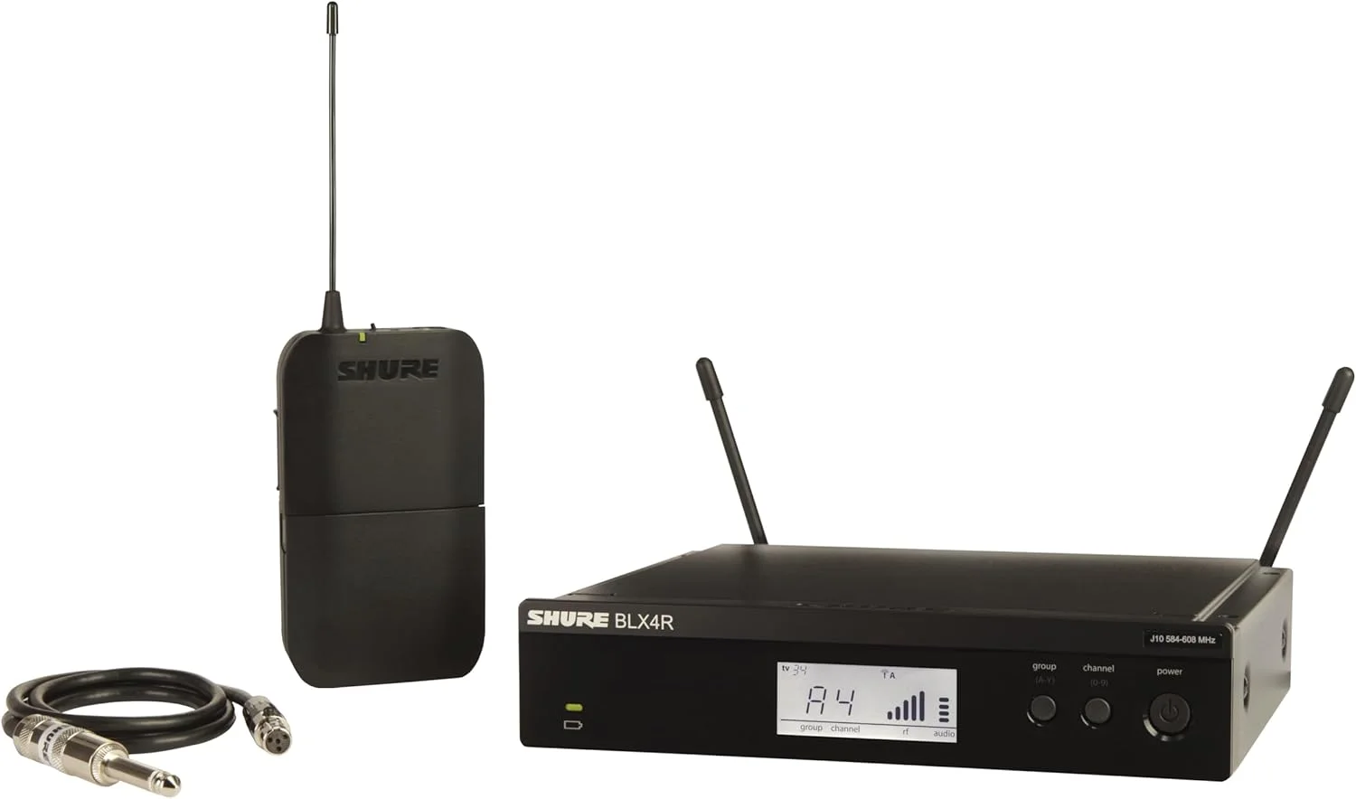 سیستم بی سیم UHF شور مدل BLX14R برای گیتار و بیس - عمر باتری 14 ساعته، برد 300 فوت، UHF | شامل کابل ساز 1/4 اینچی و گیرنده تک کاناله رک مونت | باند H9 (BLX14R-H9)