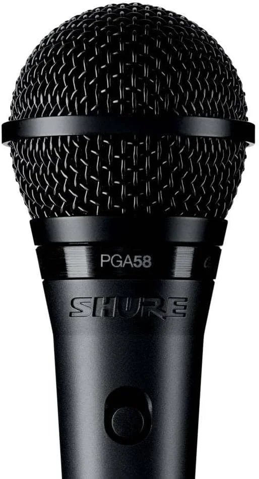 میکروفون داینامیک Shure PGA58 - میکروفون دستی برای وکال با الگوی قطبی کاردیوئید، سوئیچ روشن/خاموش مجزا، کانکتور 3 پین XLR، کابل 15 فوتی XLR به QTR، آداپتور پایه و کیف زیپی (PGA58-QTR)