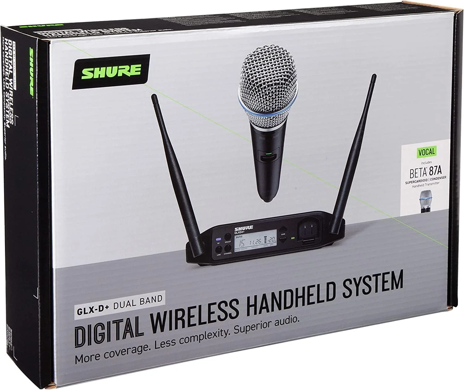 سیستم میکروفون بی سیم دیجیتال دو بانده حرفه ای Shure GLXD24+/B87A برای کلیسا، کارائوکه، وکال - عمر باتری 12 ساعته، برد 30 متری | میکروفون دستی وکال BETA 587، گیرنده تک کاناله سیستم میکروفون بی سیم دیجیتال دو بانده حرفه ای Shure GLXD24+/B87A برای کلیسا، کارائوکه، وکال - عمر باتری 12 ساعته، برد 30 متری | میکروفون دستی وکال BETA 587، گیرنده تک کاناله