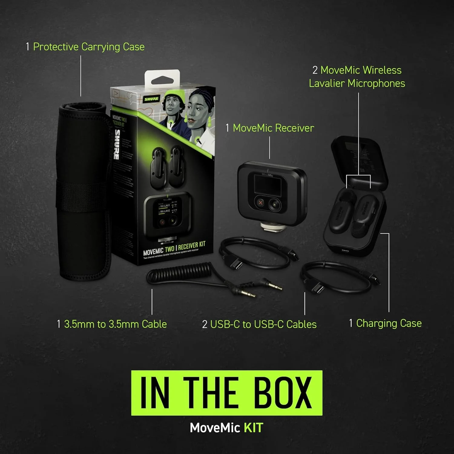 کیت Shure MoveMic Two - میکروفون های یقه ای بی سیم حرفه ای با گیرنده دوربین برای دوربین های DSLR، آیفون، اندروید، مک و رایانه شخصی، 2 میکروفون کوچک بلوتوثی، 24 ساعت شارژ، IPX4، میکروفون های یقه ای گیره ای قابل حمل (MV-Two-KIT-Z7) کیت Shure MoveMic Two - میکروفون های یقه ای بی سیم حرفه ای با گیرنده دوربین برای دوربین های DSLR، آیفون، اندروید، مک و رایانه شخصی، 2 میکروفون کوچک بلوتوثی، 24 ساعت شارژ، IPX4، میکروفون های یقه ای گیره ای قابل حمل (MV-Two-KIT-Z7)
