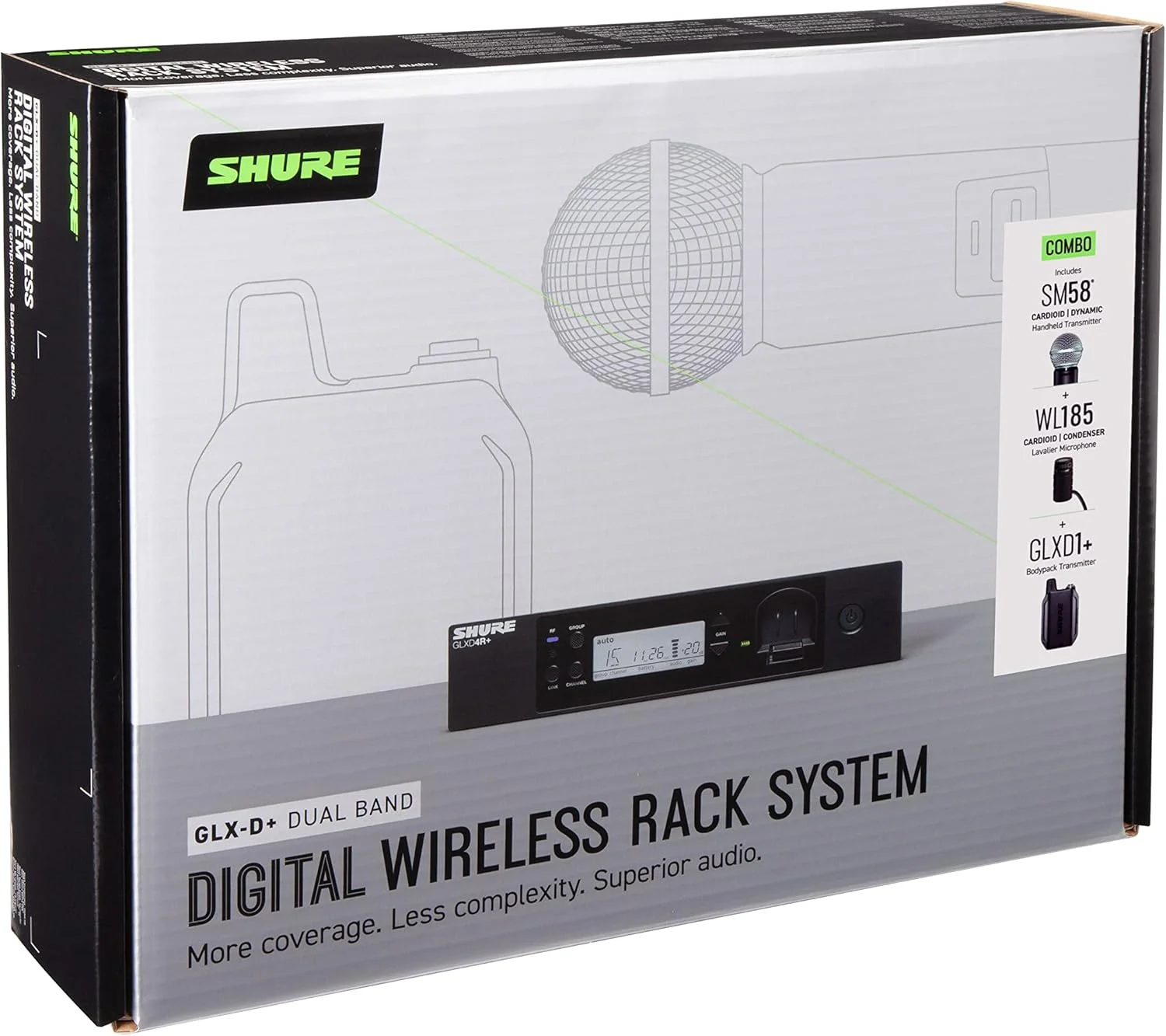 سیستم میکروفون بی سیم دیجیتال دو بانده حرفه ای Shure GLXD124R+/85 - عمر باتری 12 ساعته، برد 30 متری | میکروفون های دستی و یقه ای، گیرنده تک کاناله قابل نصب در رک سیستم میکروفون بی سیم دیجیتال دو بانده حرفه ای Shure GLXD124R+/85 - عمر باتری 12 ساعته، برد 30 متری | میکروفون های دستی و یقه ای، گیرنده تک کاناله قابل نصب در رک