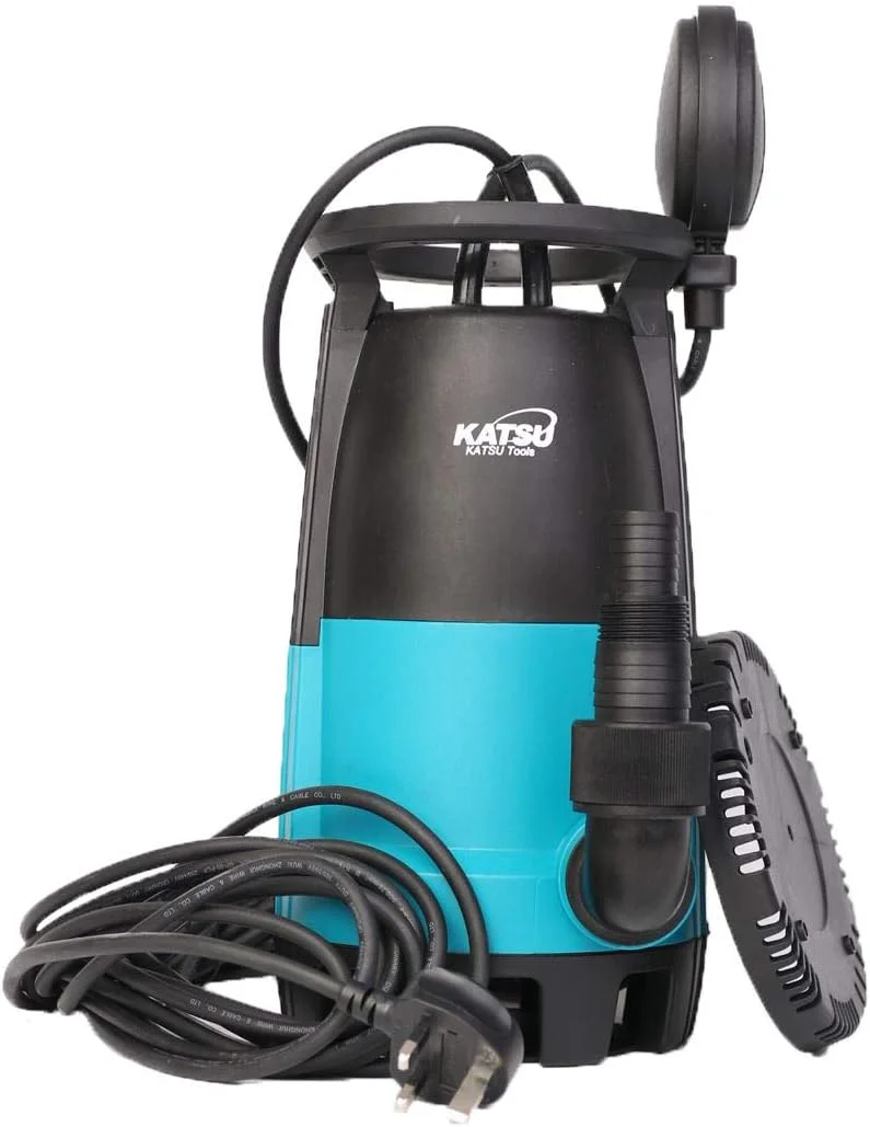 پمپ آب غوطه ور قابل حمل 900 وات KATSU Tools برای آب تمیز و کثیف 18000 لیتر در ساعت برای حوضچه باغ، استخرها، خندق ها + سوئیچ شناور + پایه قابل تعویض