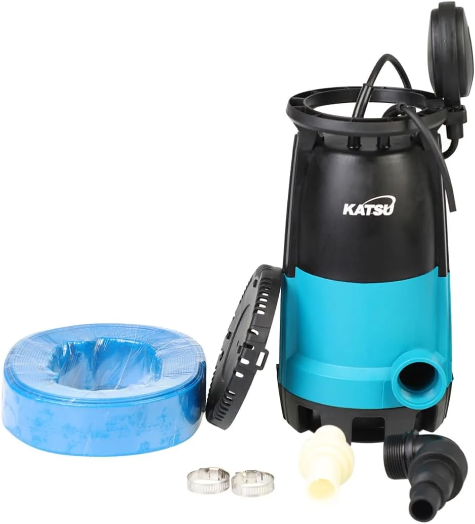 پمپ آب غوطه ور قابل حمل 900 وات KATSU Tools برای آب تمیز و کثیف 18000 لیتر در ساعت با شلنگ 10 متری 1.1/4 اینچ و پایه قابل تعویض اتصال سریع