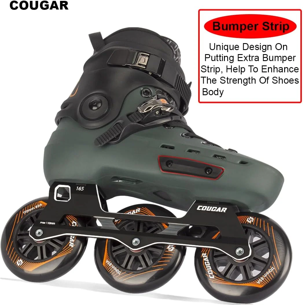 کفش اسکیت اینلاین حرفه ای بزرگسالان COUGAR، کفش های اسکیت سرعت تیغه دار فوق العاده تک ردیفه با چرخ های 3X110mm، کفش های اسکیت عملکردی