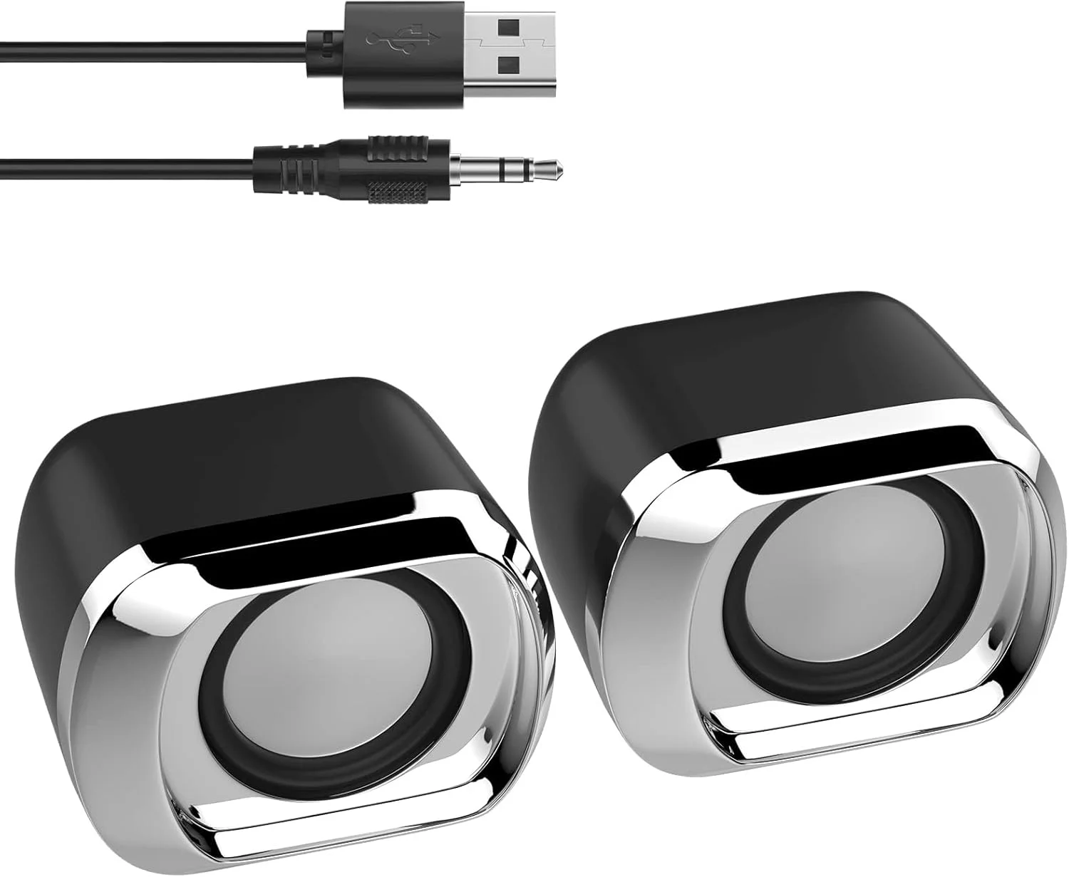 اسپیکرهای رومیزی USB-C شیک KASTWAVE - طراحی مینیمالیستی 2.0 با کنترل صدا و جک صوتی 3.5 میلی متری برای رایانه شخصی، لپ تاپ، تبلت و تلفن (مشکی)