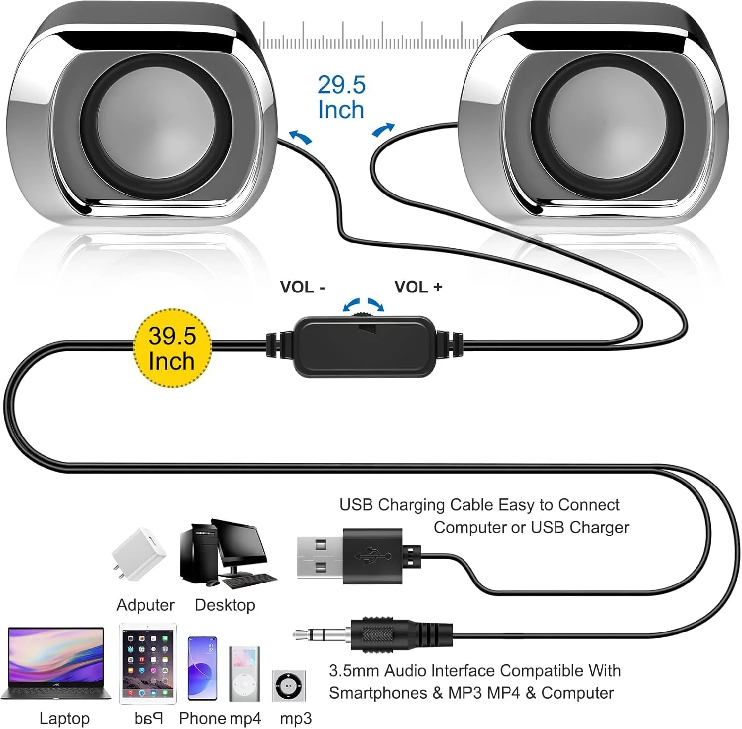 اسپیکرهای رومیزی USB-C شیک KASTWAVE - طراحی مینیمالیستی 2.0 با کنترل صدا و جک صوتی 3.5 میلی متری برای رایانه شخصی، لپ تاپ، تبلت و تلفن (مشکی) اسپیکرهای رومیزی USB-C شیک KASTWAVE - طراحی مینیمالیستی 2.0 با کنترل صدا و جک صوتی 3.5 میلی متری برای رایانه شخصی، لپ تاپ، تبلت و تلفن (مشکی)