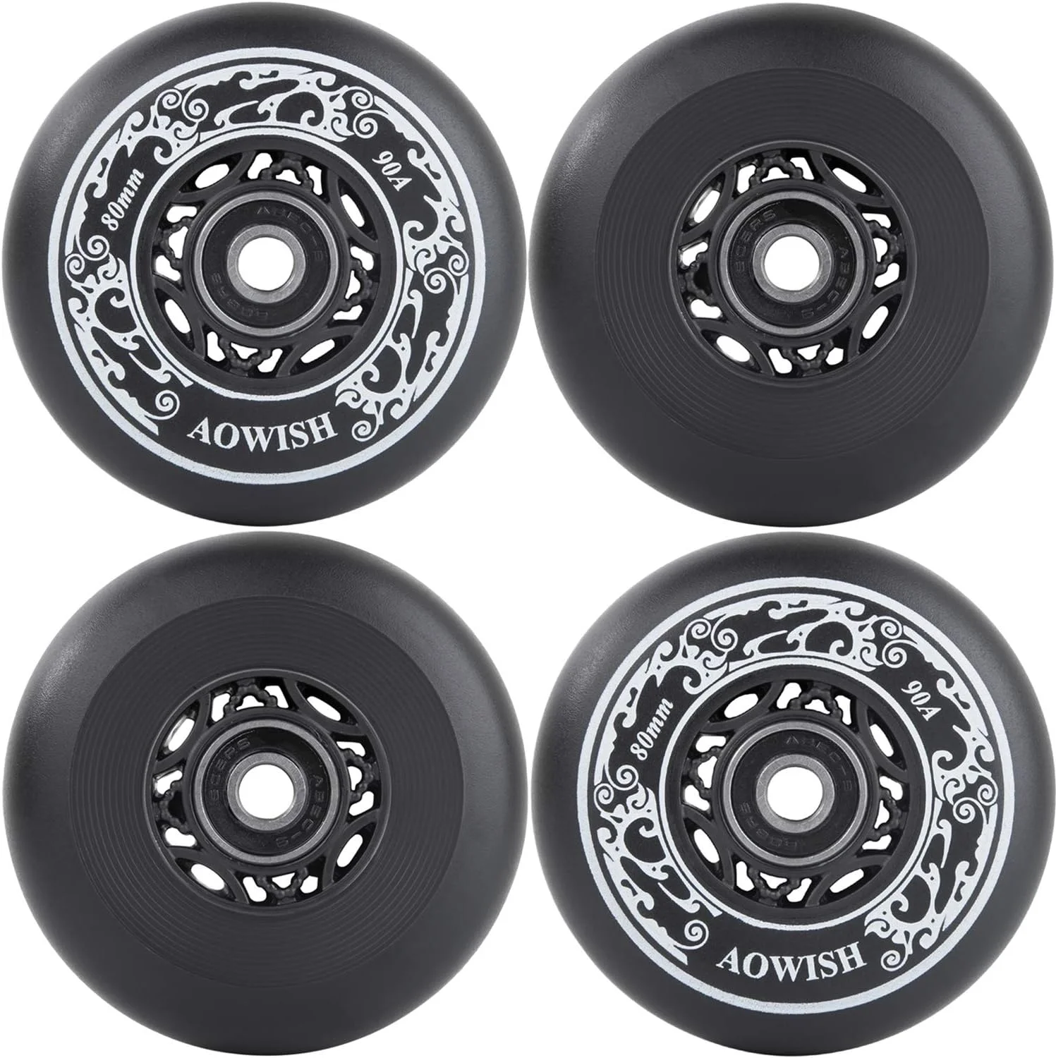 AOWISH بسته 4 عددی چرخ اسکیت اینلاین، فرمول آسفالت مناسب فضای باز 90A، چرخ های جایگزین اسکیت های غلتکی تهاجمی با بلبرینگ های سرعت ABEC 9 و اسپیسر شناور