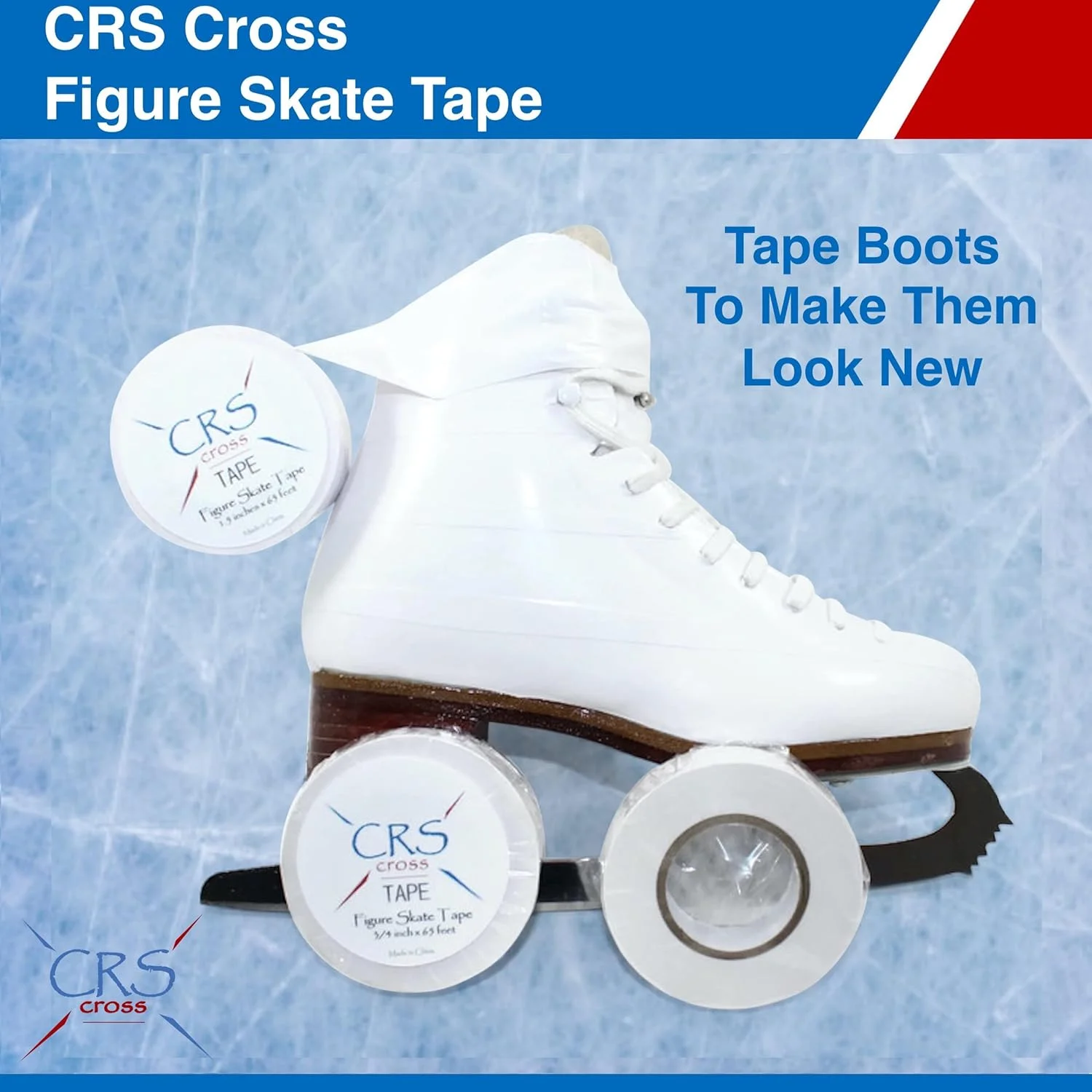 CRS Cross Figure Skate Tape (3/4 inch Wide) - Protects Leather Figure Skating Boots Without The Need for Polish. Skate Laces Stay Tied and Tight Skate Tape.